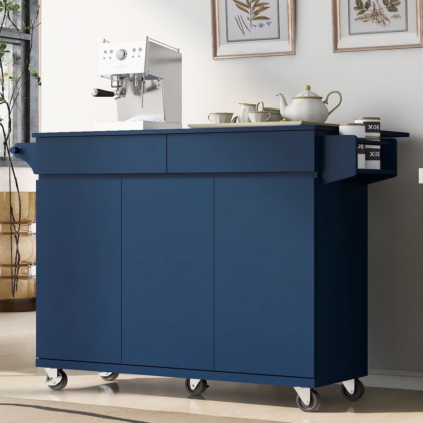 BABOOM Blue MDF Base with MDF Rolling Kitchen Island ( 27.56-in x 53.2-in x 36.33-in )