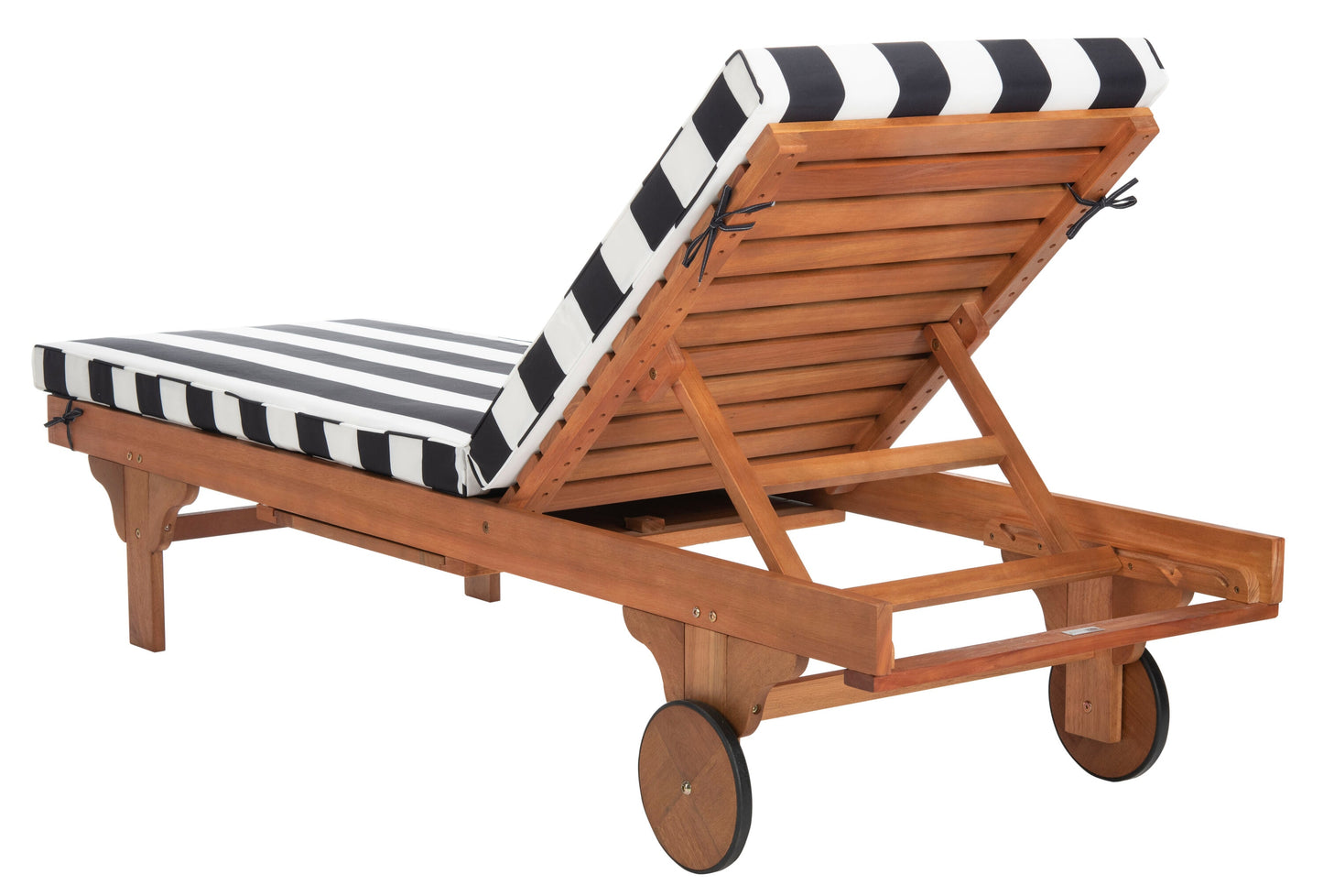 Safavieh Newport Natural Wood Frame Stationary Chaise Lounge Chair with Black Cushioned Seat
