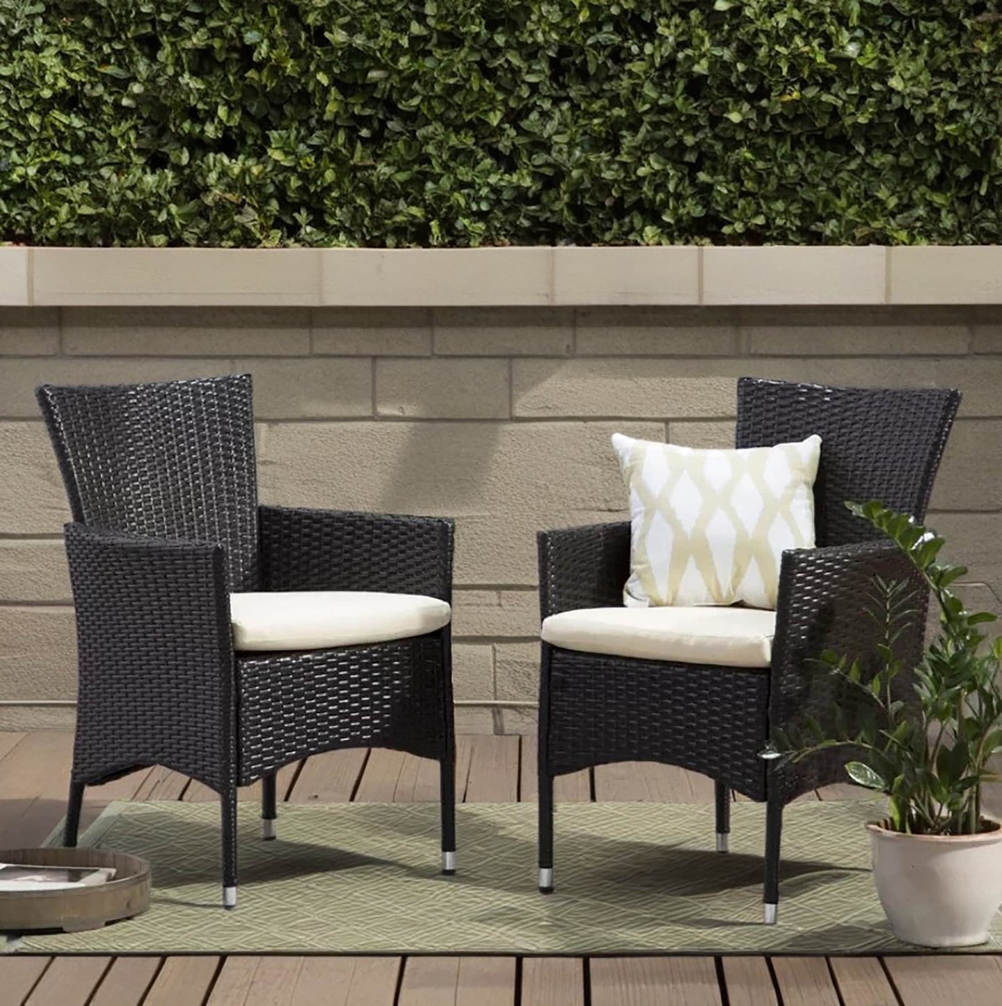Moda Furnishings 2 -Piece Wicker Patio Conversation Set with Off-white Cushions