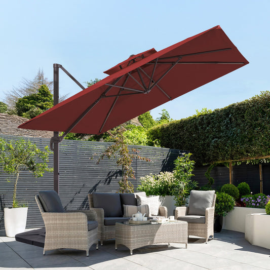 JEAREY 12-ft Aluminum Red Crank Cantilever Patio Umbrella