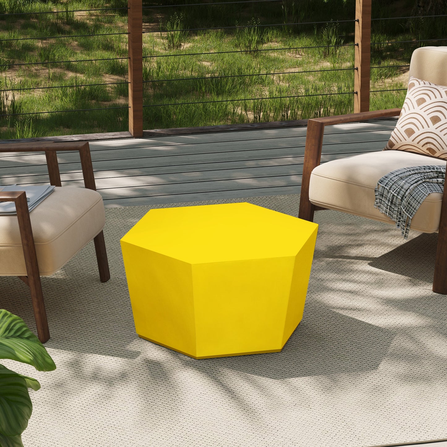 UPHA Outdoor Indoor Magnesium Oxide Table Hexagon Outdoor Coffee Table 24.2-in W x 28-in L