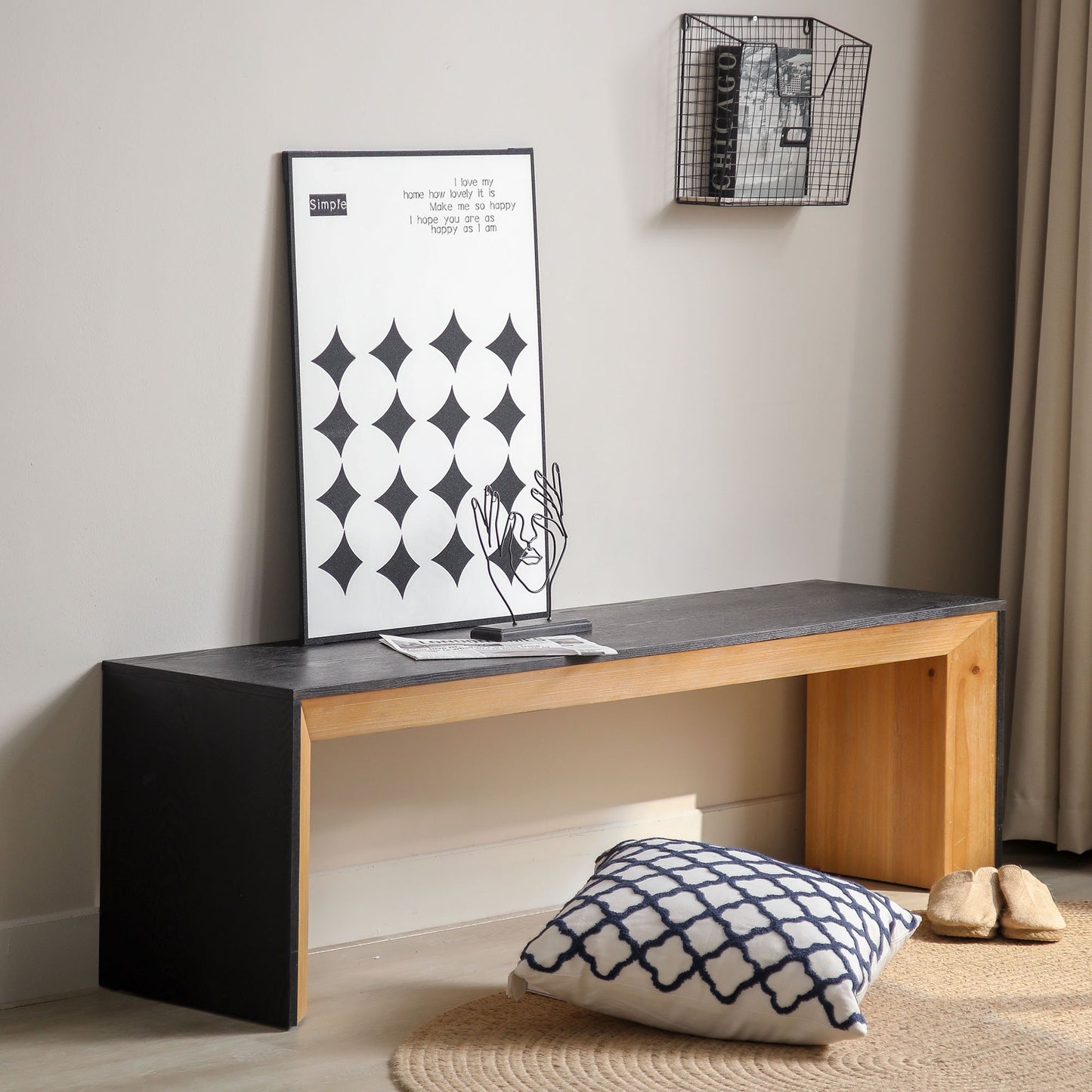 Lycvki Casual Black Accent Bench 59.06-in x 15.16-in x 17.92-in