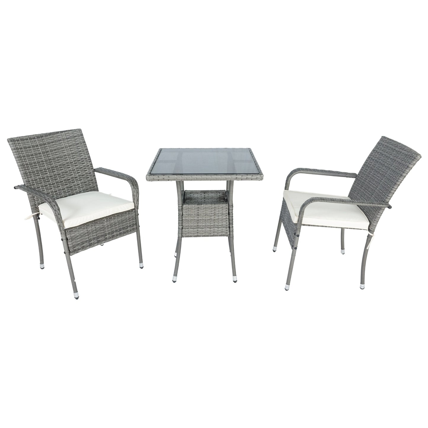 Nestfair 3 -Piece Wicker Patio Conversation Set with White Cushions