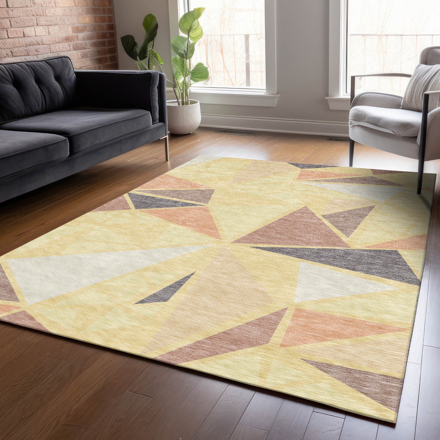 Addison Rugs Chantille ACN1039WH 9 x 12 (ft) Wheat Rectangular Indoor/Outdoor Geometric Machine washable Pet Friendly Area rug