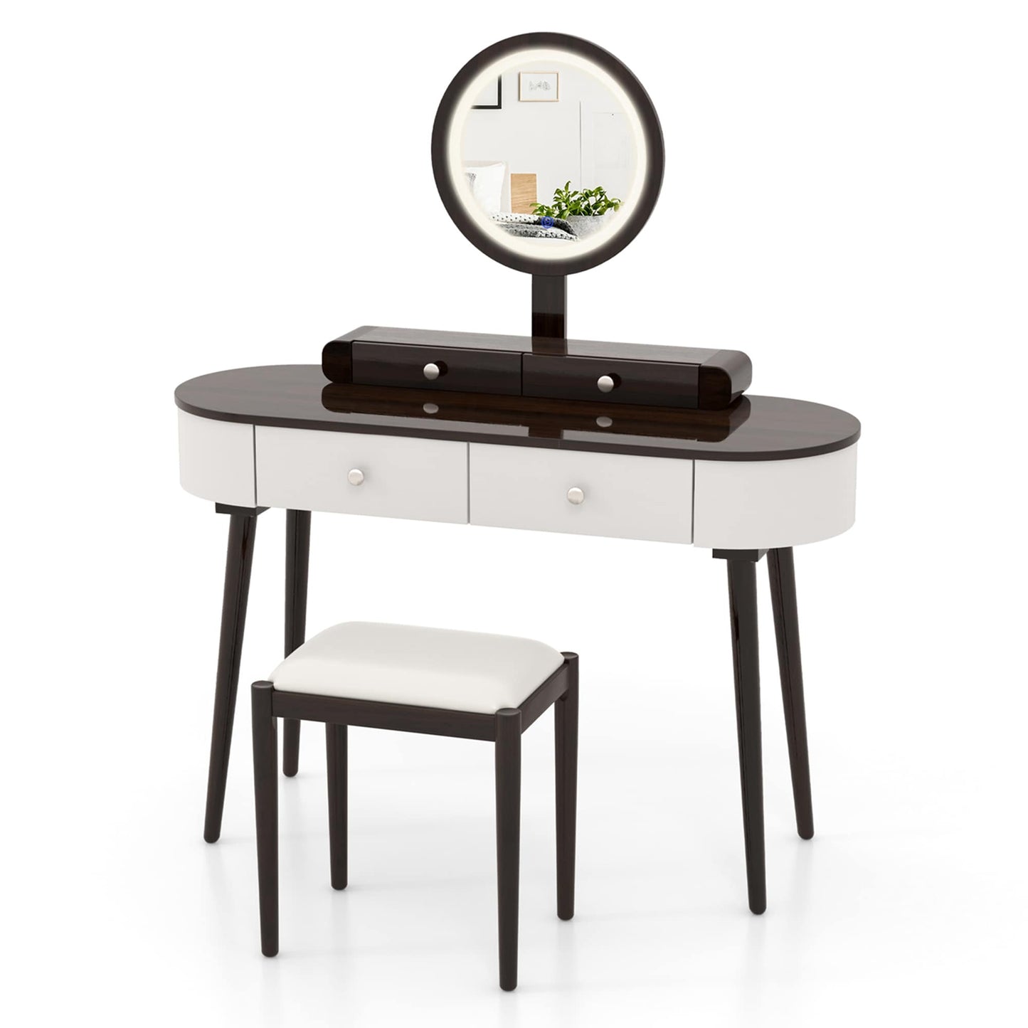 Costway 16.5-in White + Brown Makeup Vanity