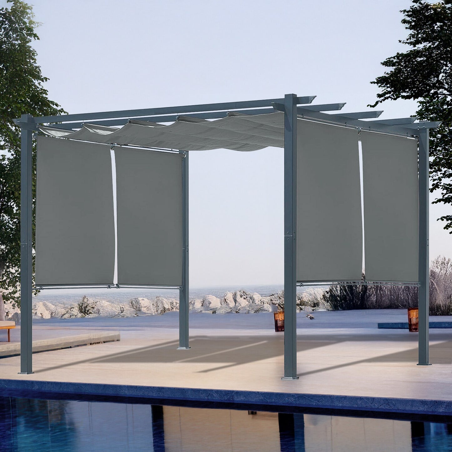 Aoodor Patio Pergola 10-ft W x 10-ft L x 7-ft 3-in H Gray Metal Freestanding Pergola with Canopy