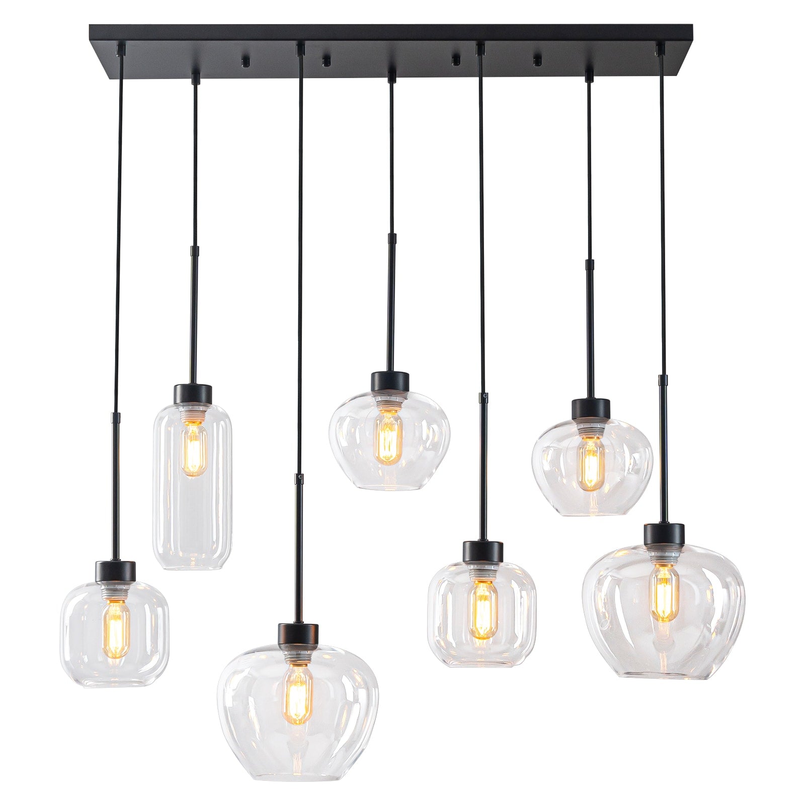 EDISLIVE 7 -Light Black Modern/contemporary Clear glass Linear Large Hanging Kitchen island light