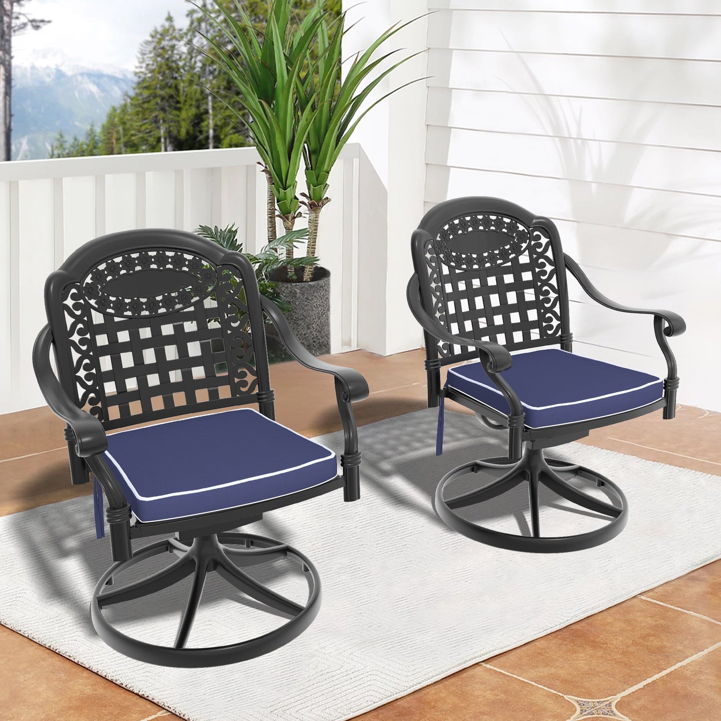 nicesure Dining Chairs Set of 2 Black Aluminum Frame Swivel rocker Dining Chair with Cushioned Seat