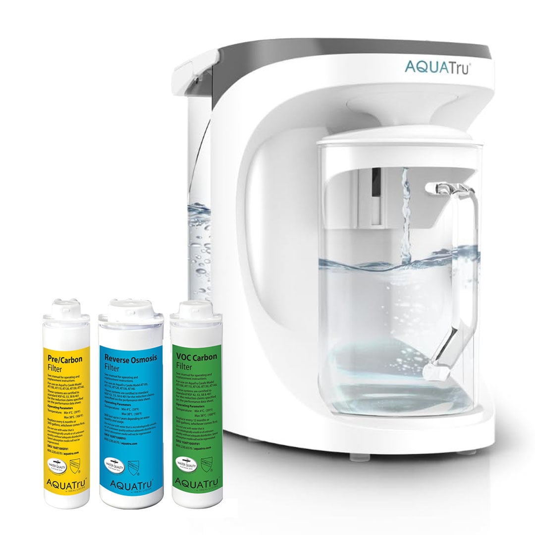 AquaTru Countertop 8-Cup White Glass Water filter pitcher