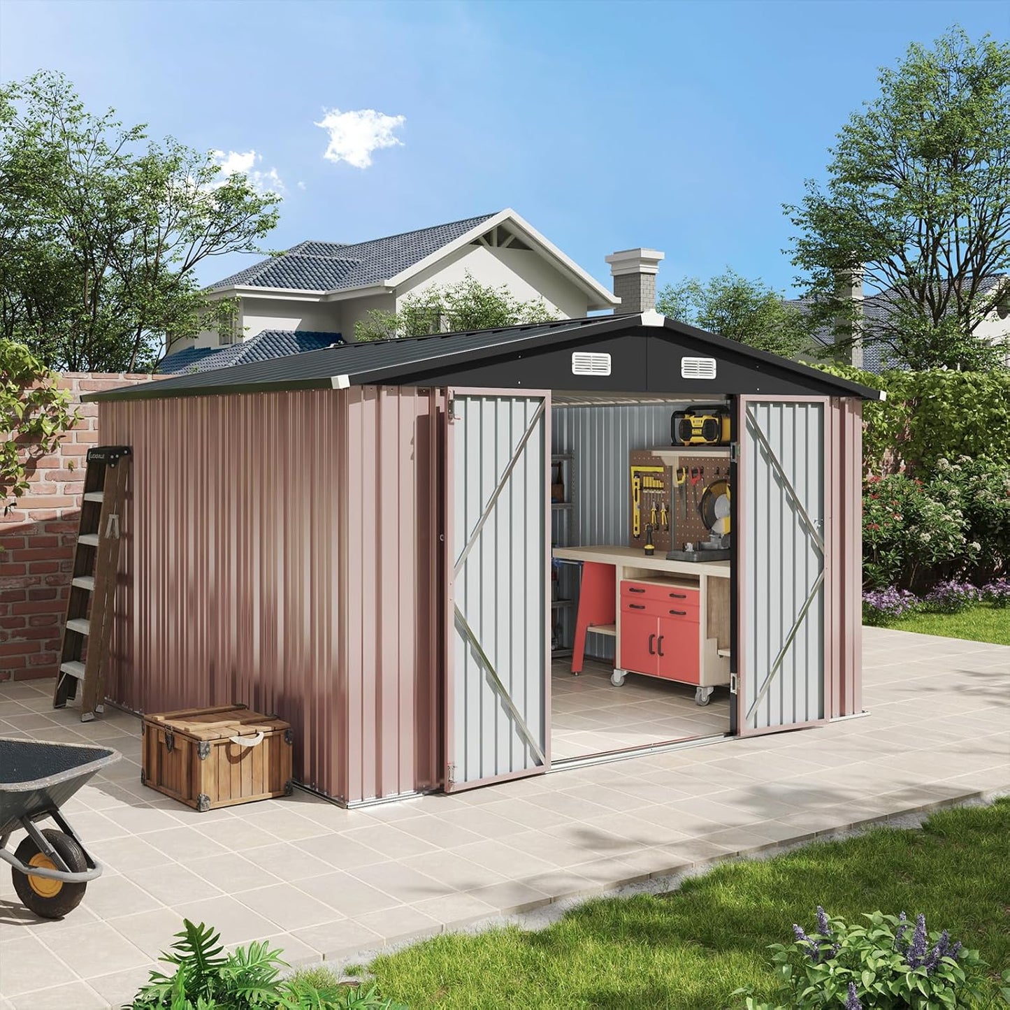 AOXUN 10-ft x 10-ft Economy Series Galvanized steel Storage Shed