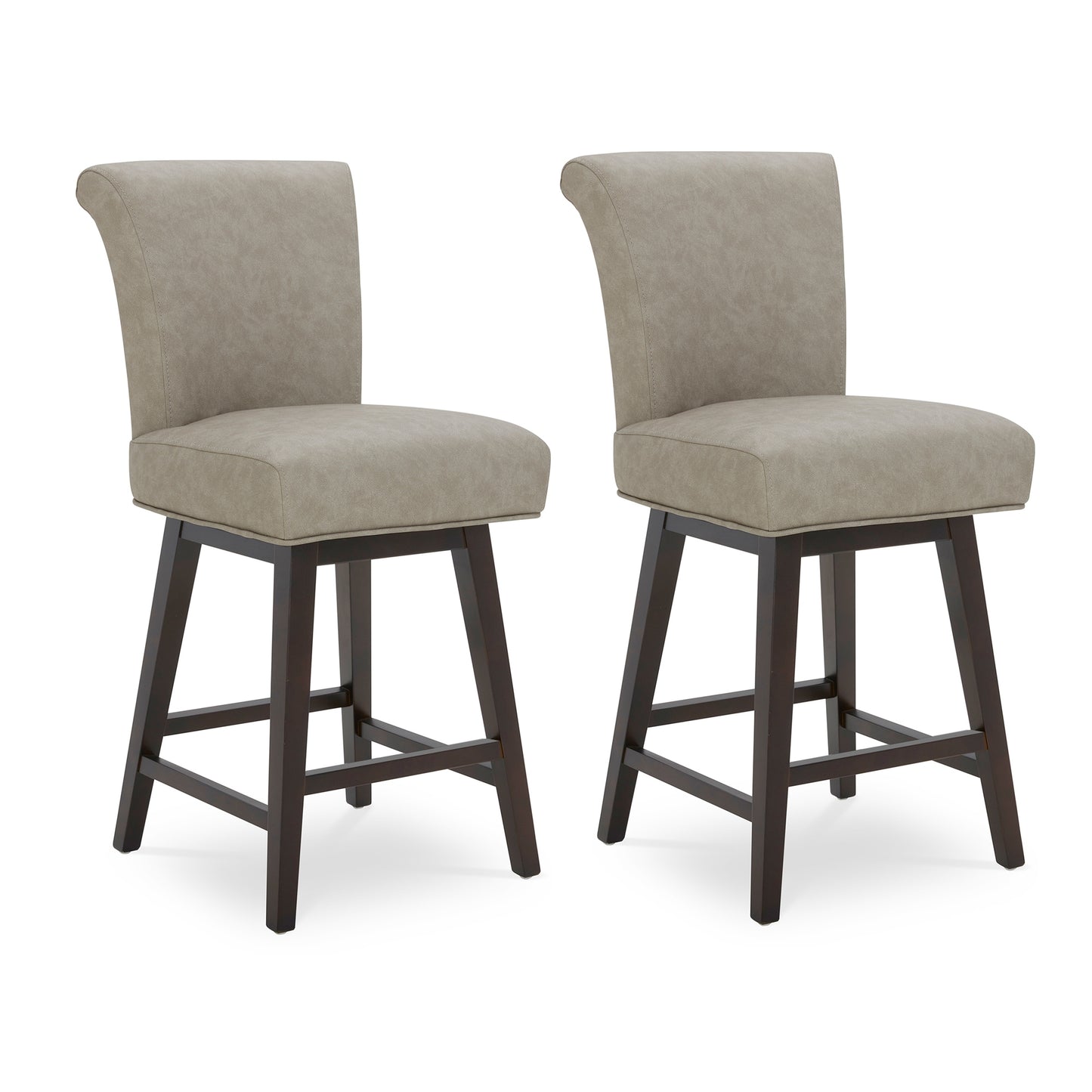 Circle 55 Abbey Stone 26-in H Counter height Upholstered Swivel Wood Bar Stool 2 -Pack