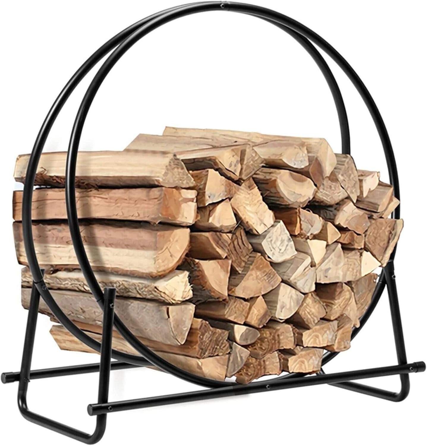 Firewood Log Rack, Round Steel Wood Storage Rack for Outdoor Patio Deck Porch, Wood Stacker
