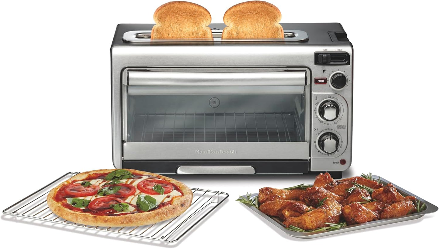 Hamilton Beach 2-in-1 Countertop Toaster Oven and Long Slot 2 Slice Toaster, 60 Minute Timer and Automatic Shut Off, Shade Selector, Stainless Steel (31156)
