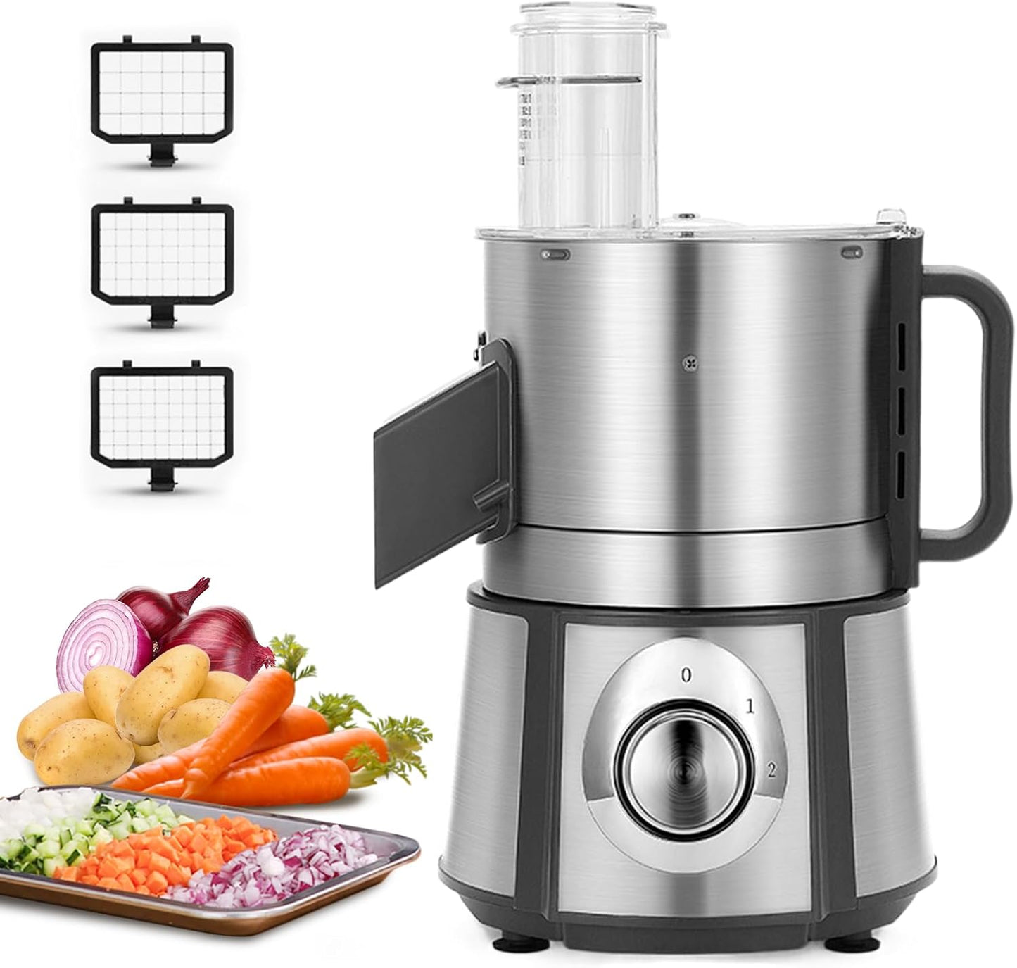 Anatole Electric Vegetable Dicer Stainless Steel Food Processor 16-Cup 300W Commercial Veggie Chopper Heavy Duty Fruits Cutter with 1/4" 3/8" 1/2" Blades Auto Discharge for Carrot Potato Onion