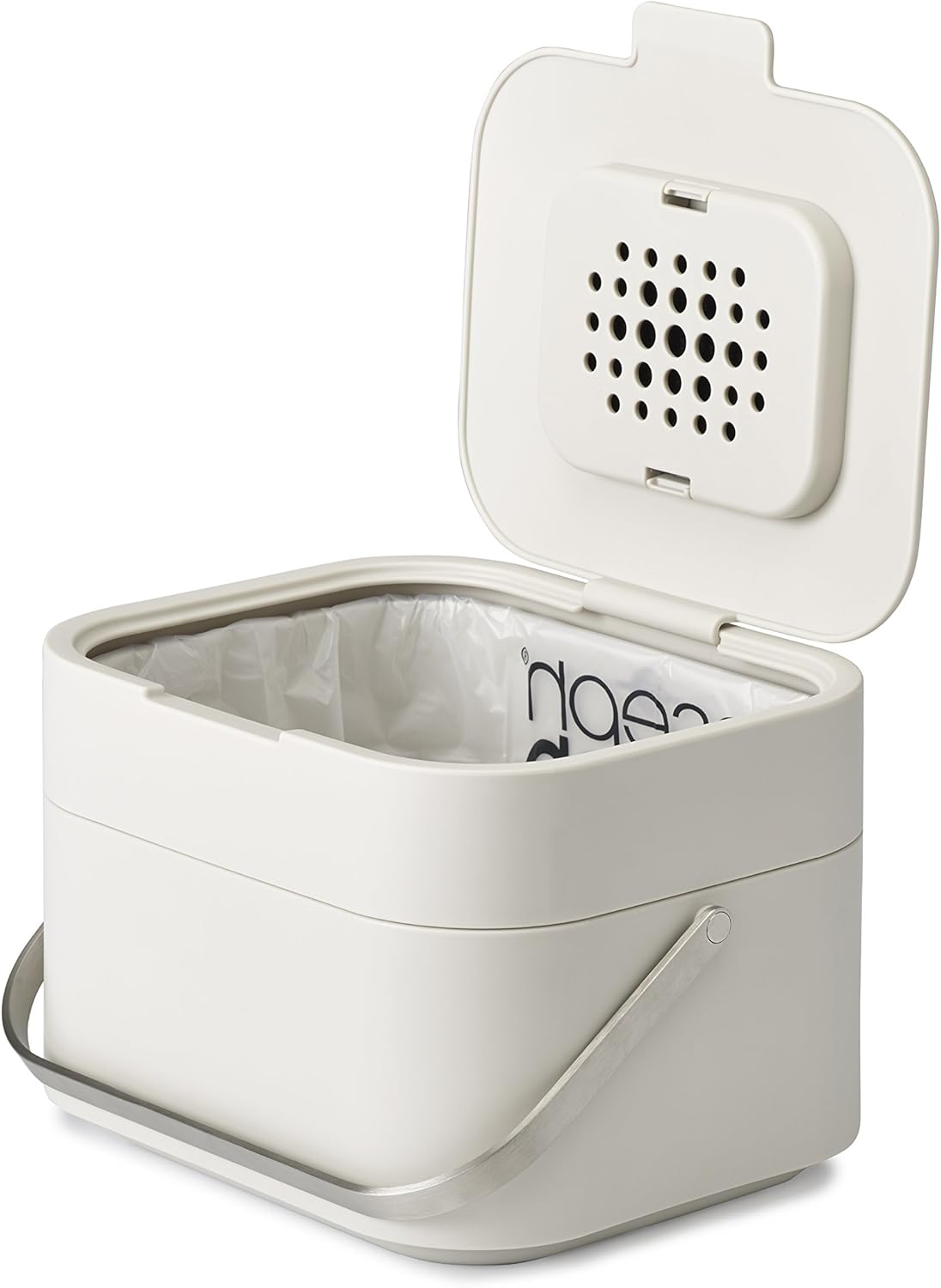 Joseph Joseph Stack Kitchen Food Intelligent Waste Compost Caddy Recycling Bin with Odor Filter, 4 Litre \/ 1 Gallon - Stone