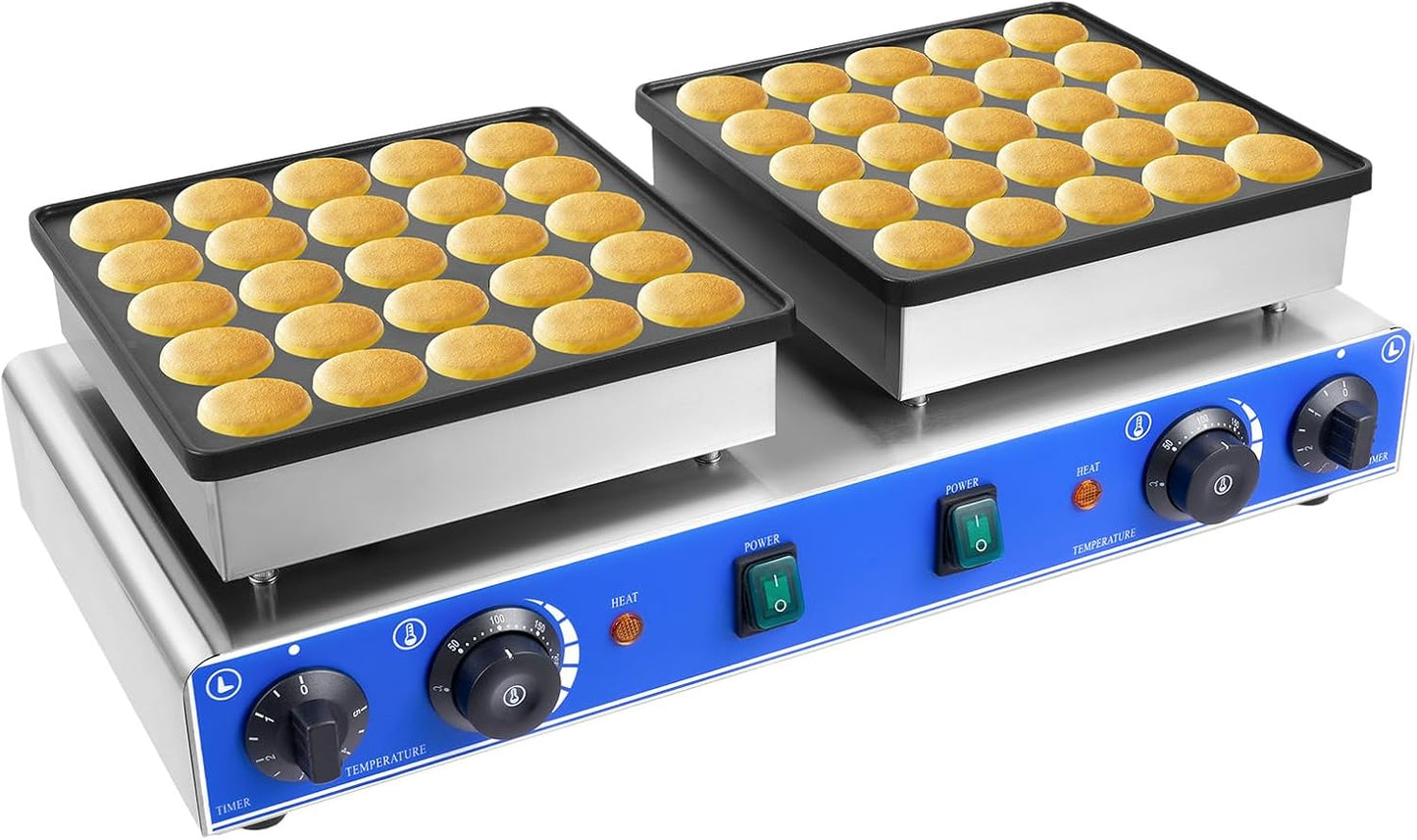 50pcs Mini Dutch Pancakes Maker - 5min Timer | 50-300โ Temp Adjustment | Nonstick Coating - 1700W Commercial Mini Pancakes Maker Waffle Poffertjes Dorayaki Maker Machine for Home Cafes Bakery