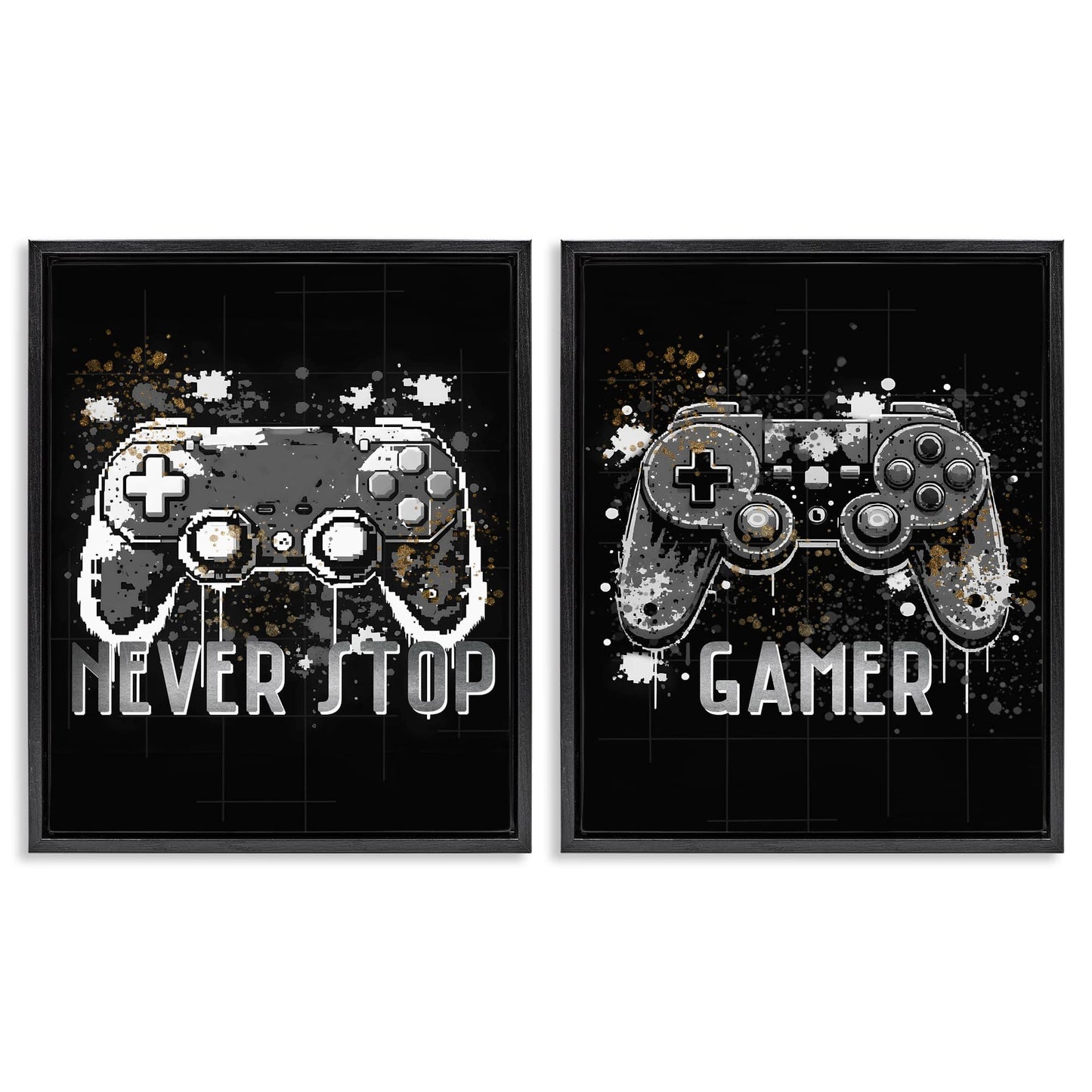 Stupell Industries Modern Gamer Controller Phrases 2pc Floating Frame Set Design by Kim Allen