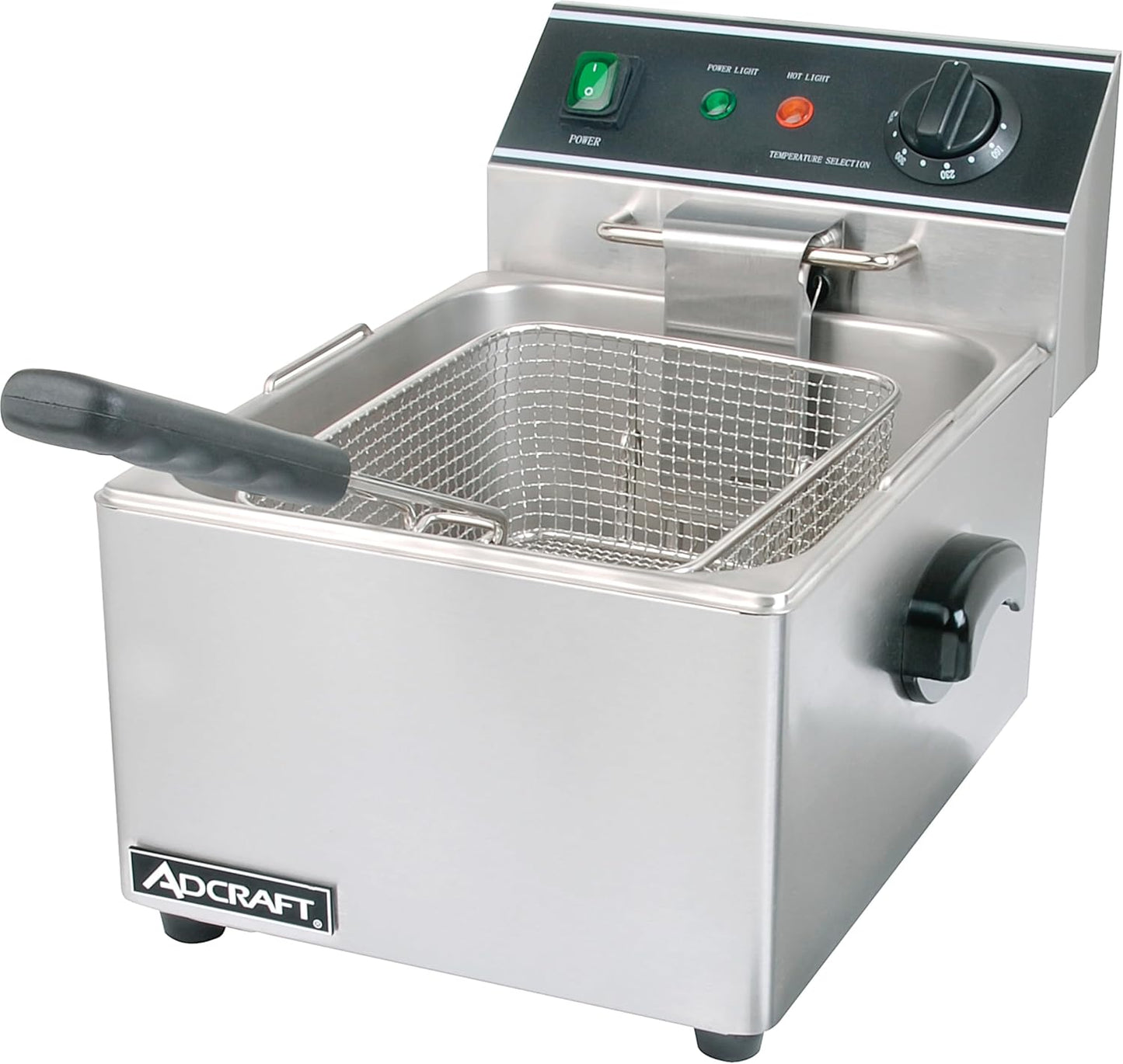 Adcraft Single Tank Deep Fryer with Faucet, 6 Liter, Heavy-Duty with Thermostatic Controls, NSF Certified, 120V, 15 lb. Capacity, Stainless Steel