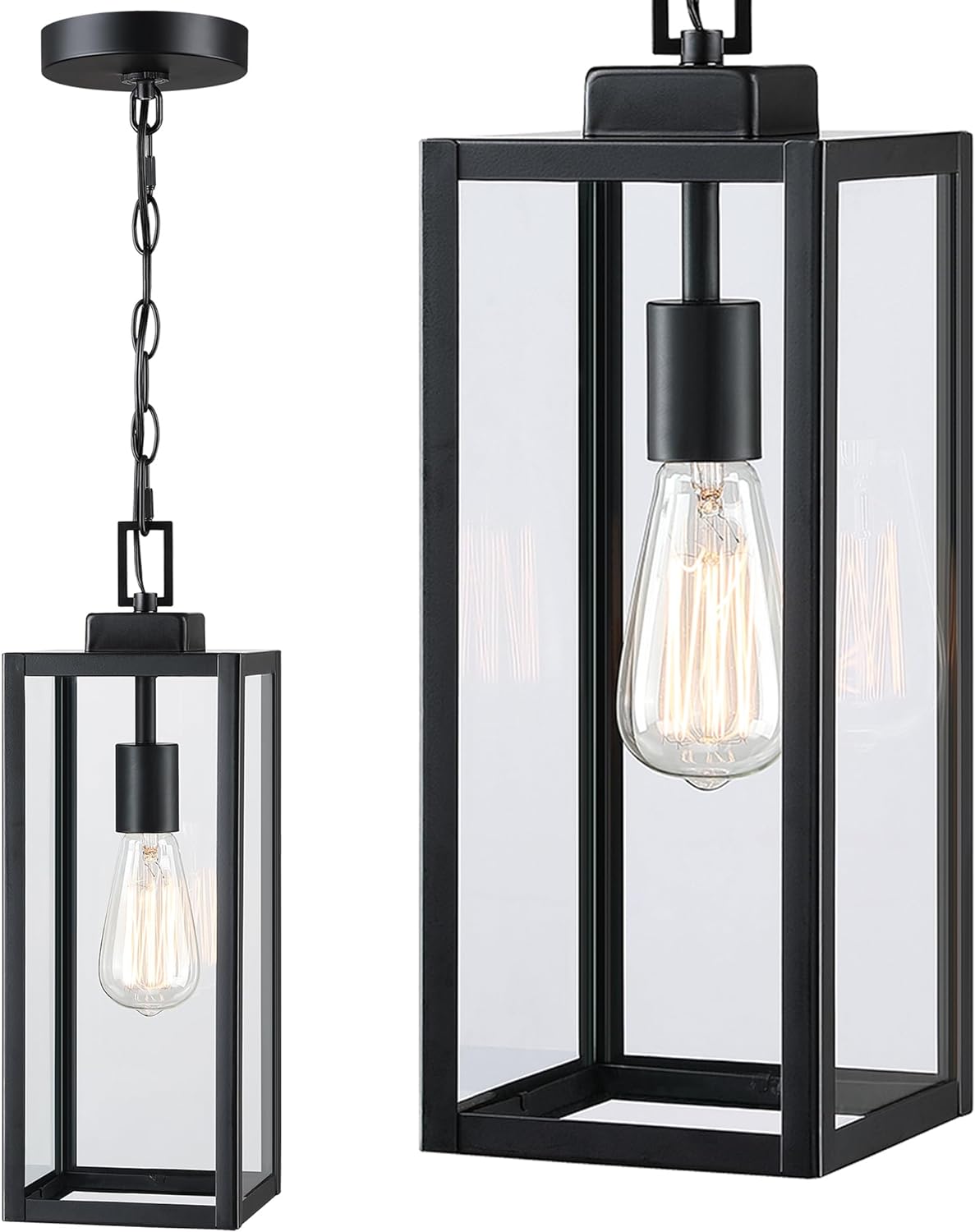 17 Inch Outdoor Pendant Light,Front Porch Outdoor Pendant Light,Metal and Glass Outdoor Hanging Light Ceiling Mount Exterior Hanging Lantern for Front Porch Ceiling Light, E26