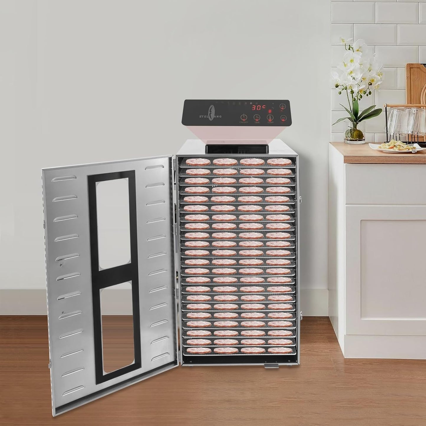 Food Dryer Meat Dehydrator Machine for Home 22 Stainless Steel Trays 0-24h Timer 86-194℉ Adjustment Temperature for Beef Jerky Meat Vegetables and Fruit