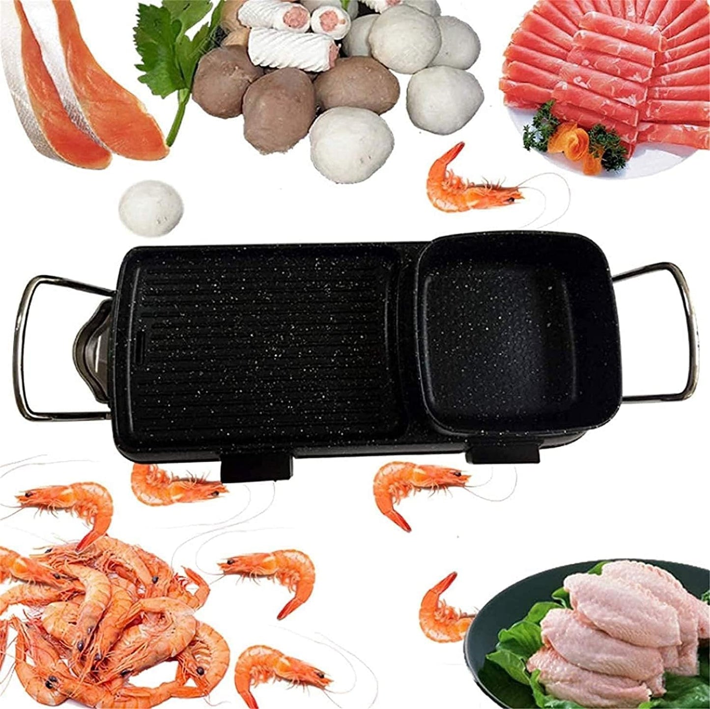 Korean BBQ Grill Non-Stick Electric Grill Pan With Hot Pot 2 In 1 Smoke-Free BBQ,Household Nonstick Electric Griddle