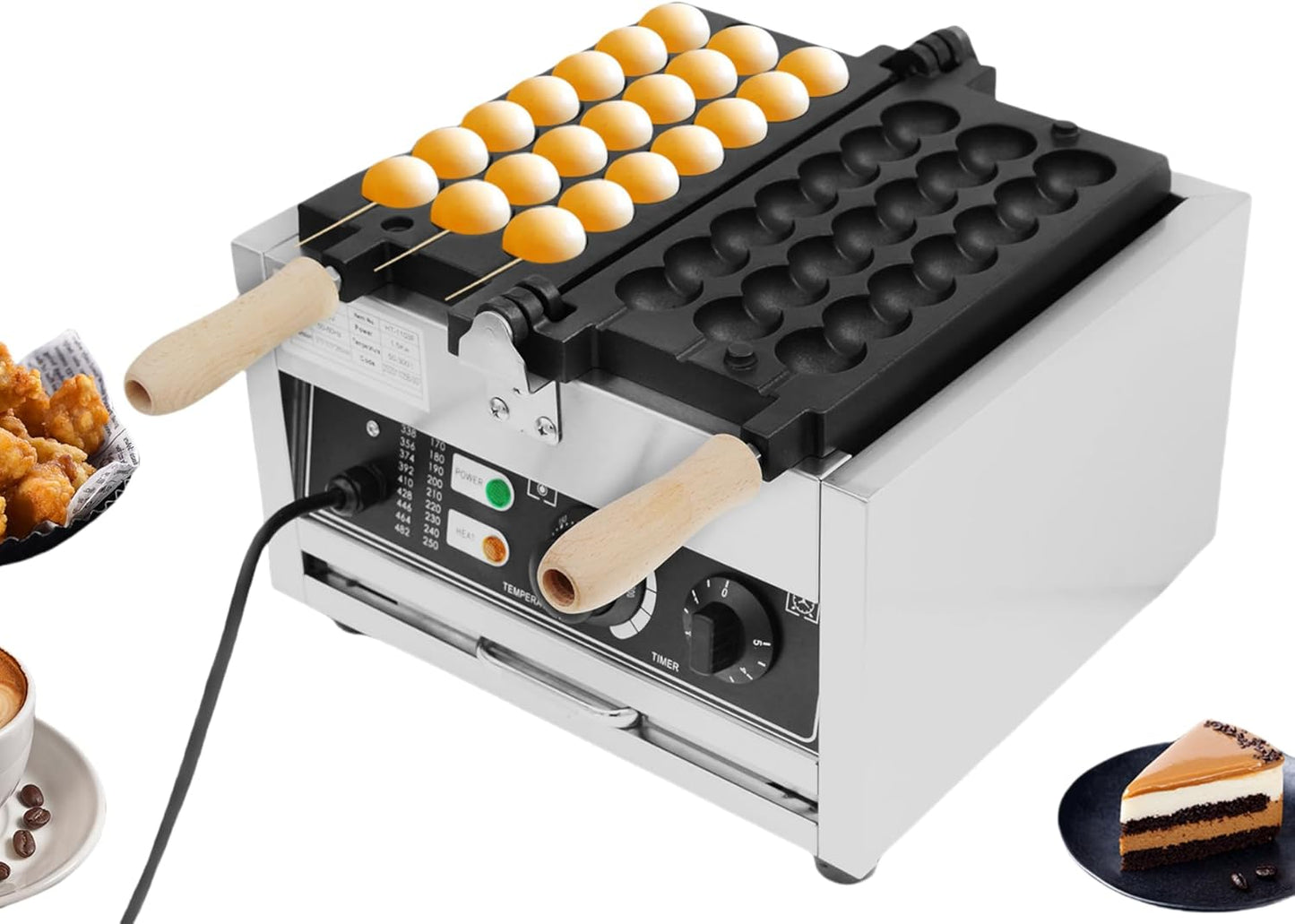 Eapmic 1500W Commercial Non-Stick Waffle Stick Maker Machine - 3 Skewer Bubble Waffle Ball Maker with Adjustable Temp 122-572°F
