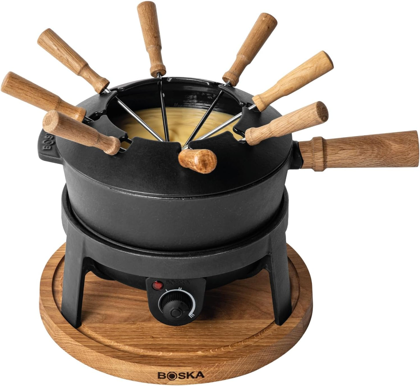 BOSKA Electric Fondue Set Pro\/For Cheese, Chocolate and Broth Fondue \/ 8 people\/Robust Cast-Iron\/High Quality Materials\/Splash Guard Included\/Extra-long Cord\/Black