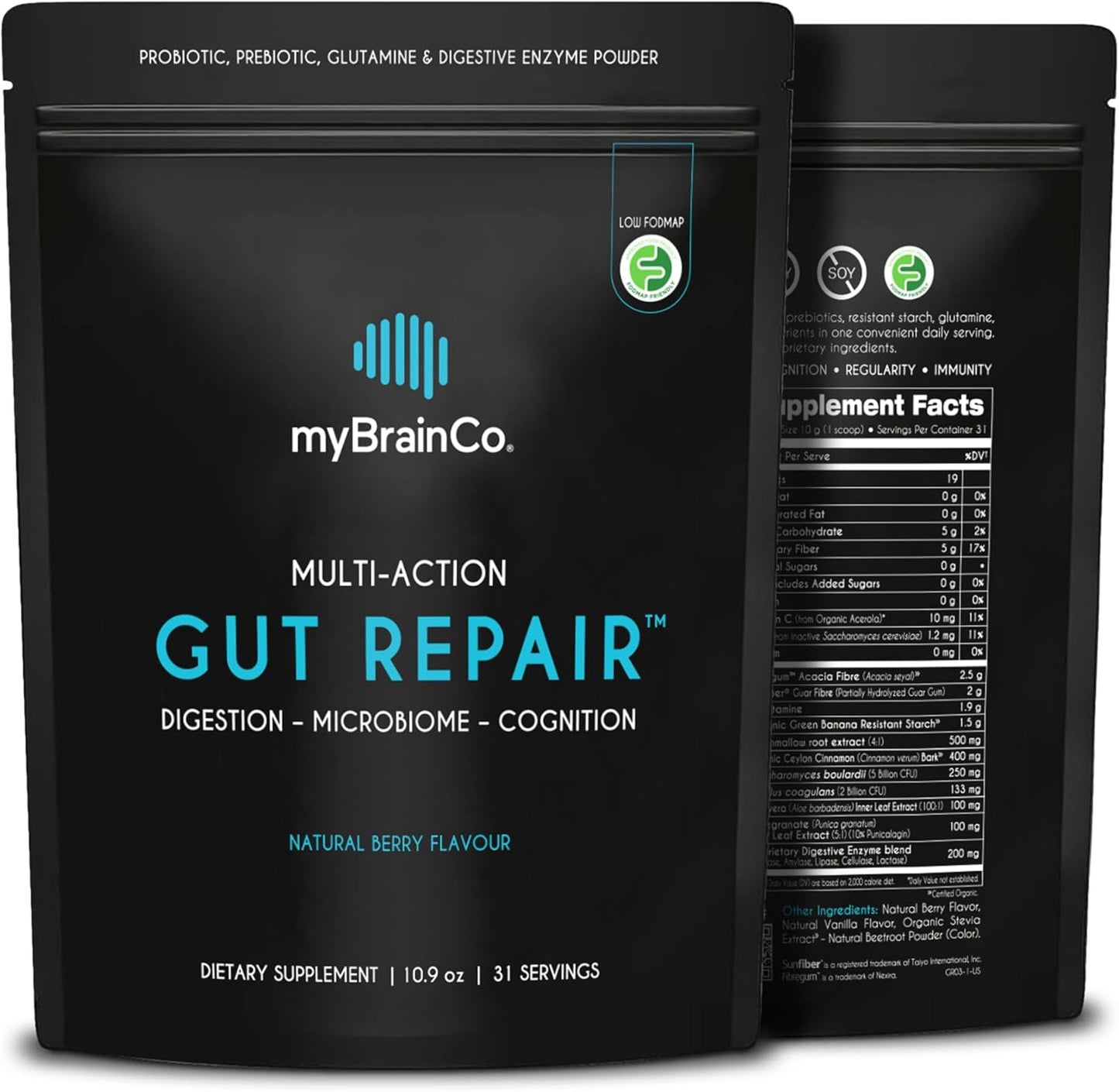 Gut Repair β Gut Health & Digestion Support Powder for IBS, Bloating, Reflux & Leaky Gut β Low FODMAP Certified with Probiotics, Prebiotics, Enzymes & Glutamine β 310g