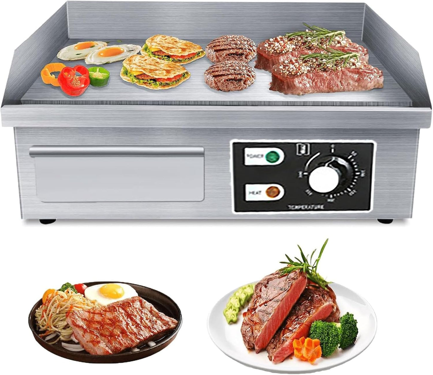 Electric Griddle Cooktop, Electric Countertop Griddle Commercial Flat Top Grill Griddle, Steel Cooking Plate BBQ Plate Grill for Home or Restaurant Use, 50-300℃,110V