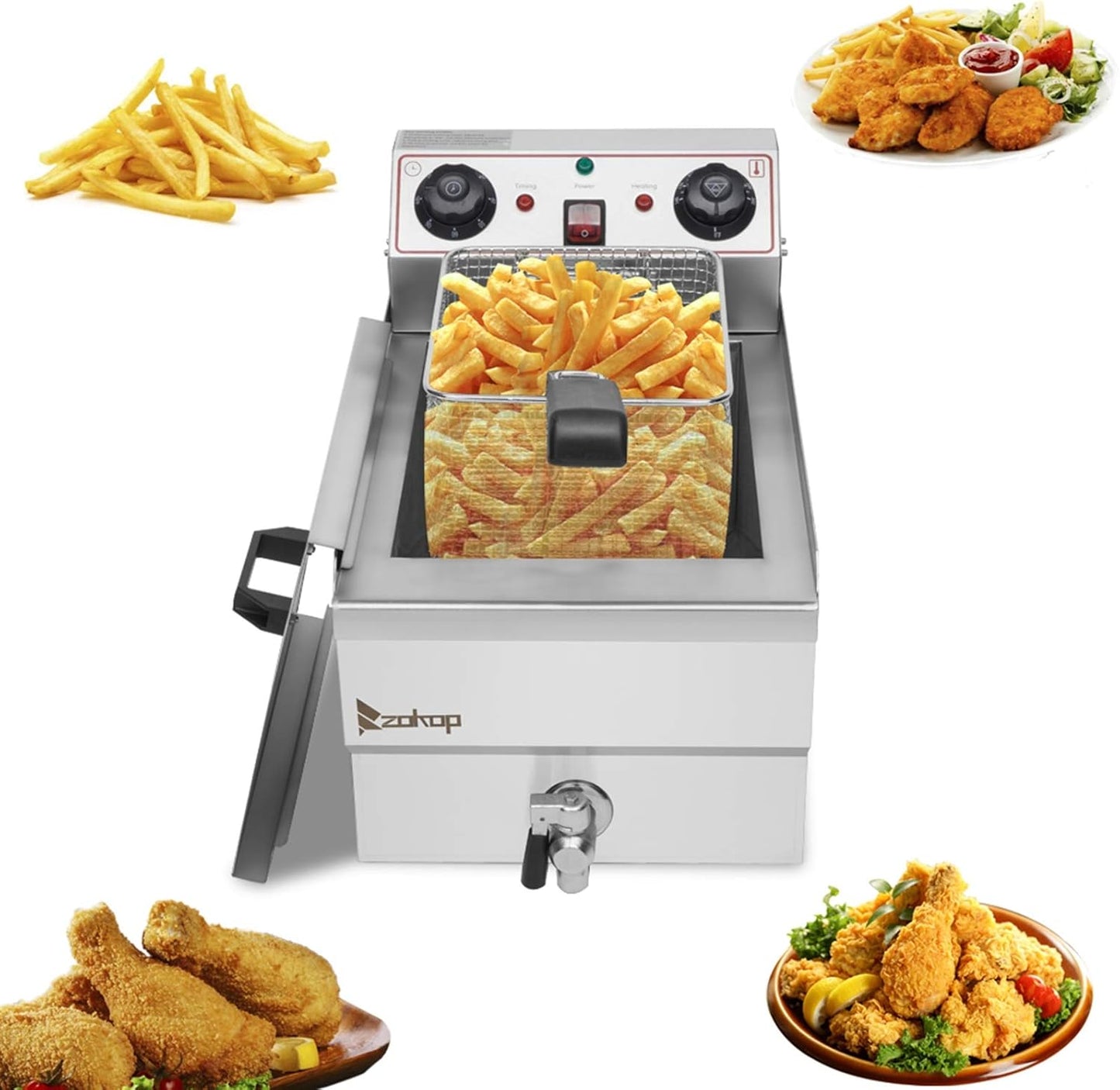 Deep Fryer with Basket, 1700W Stainless Steel Single Tank Deep Fryer with Timer and Temperature Knobs, 11.8L Capacity Electric Deep Fryer