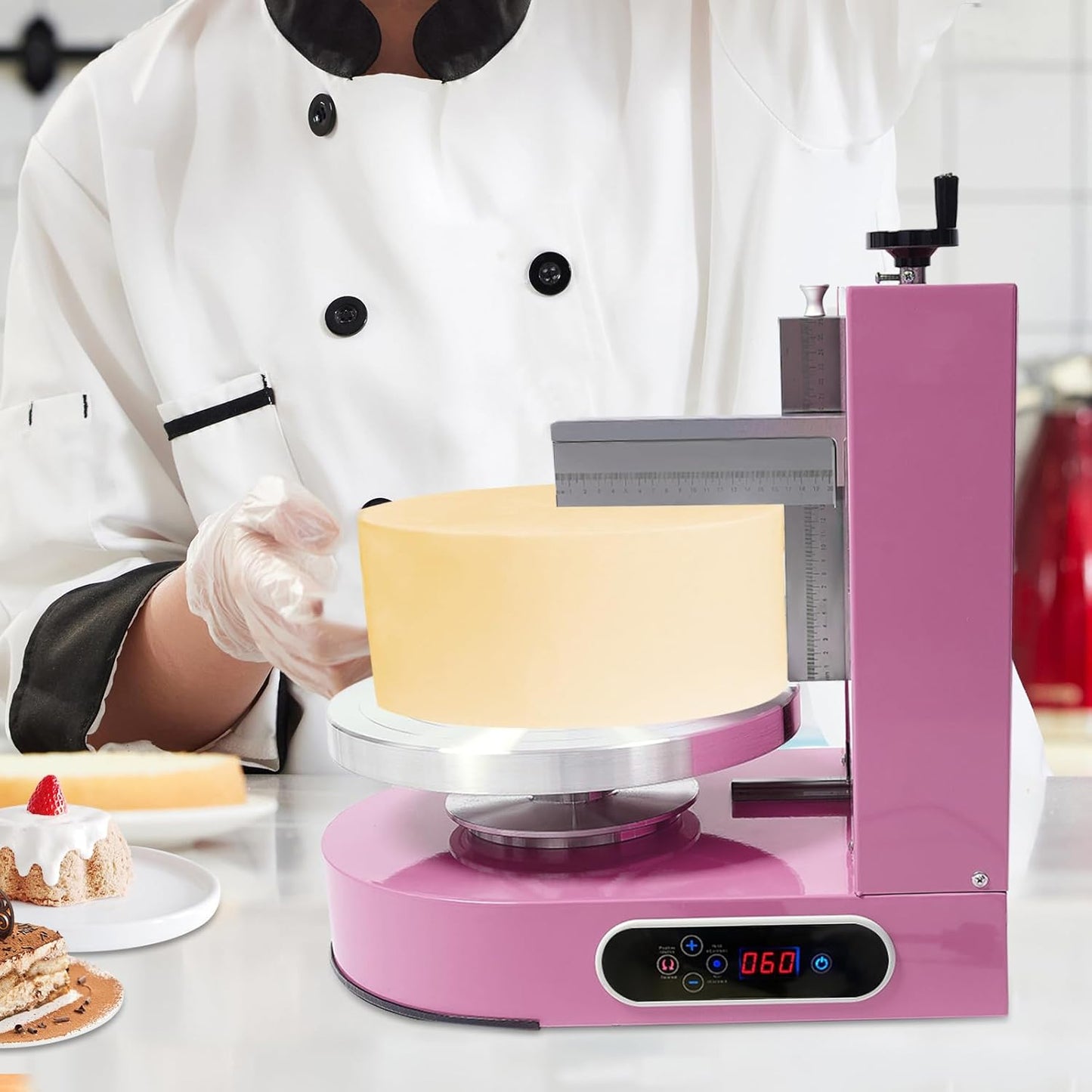 110-220V Electric Cake Cream Spreader, 200W Cream Smoother, 60-320RPM Icing Glazer Frosting Applicator With High-Definition LCD Display for Bakery Cafe Dessert Shop Household Cake Making
