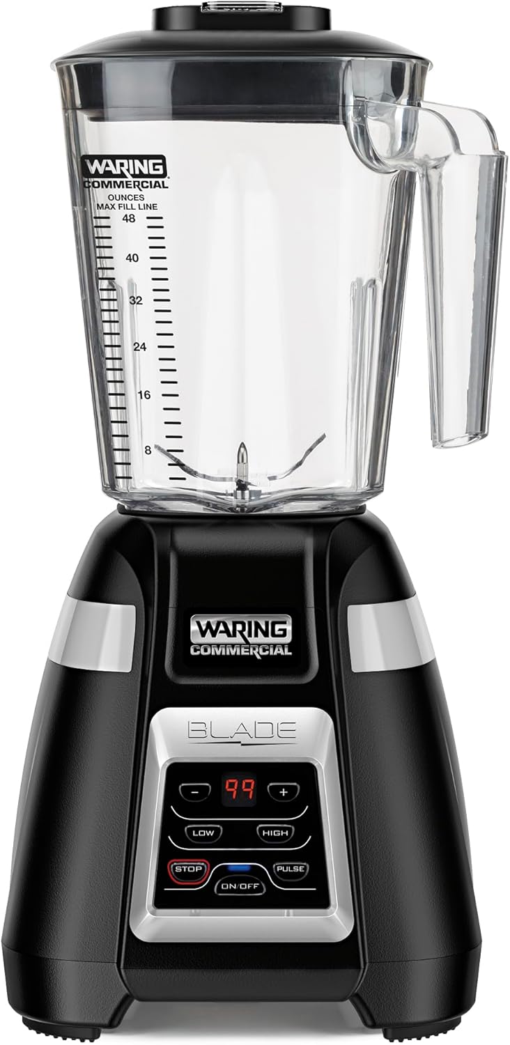 Waring Commercial BB340 Blade 1 HP Blender, 2-Speed Key Pad with Pulse and 99 Second Countdown Timer , 48 oz BPA Free Copolyster Container, 120V, 5-15 Phase Plug, Black