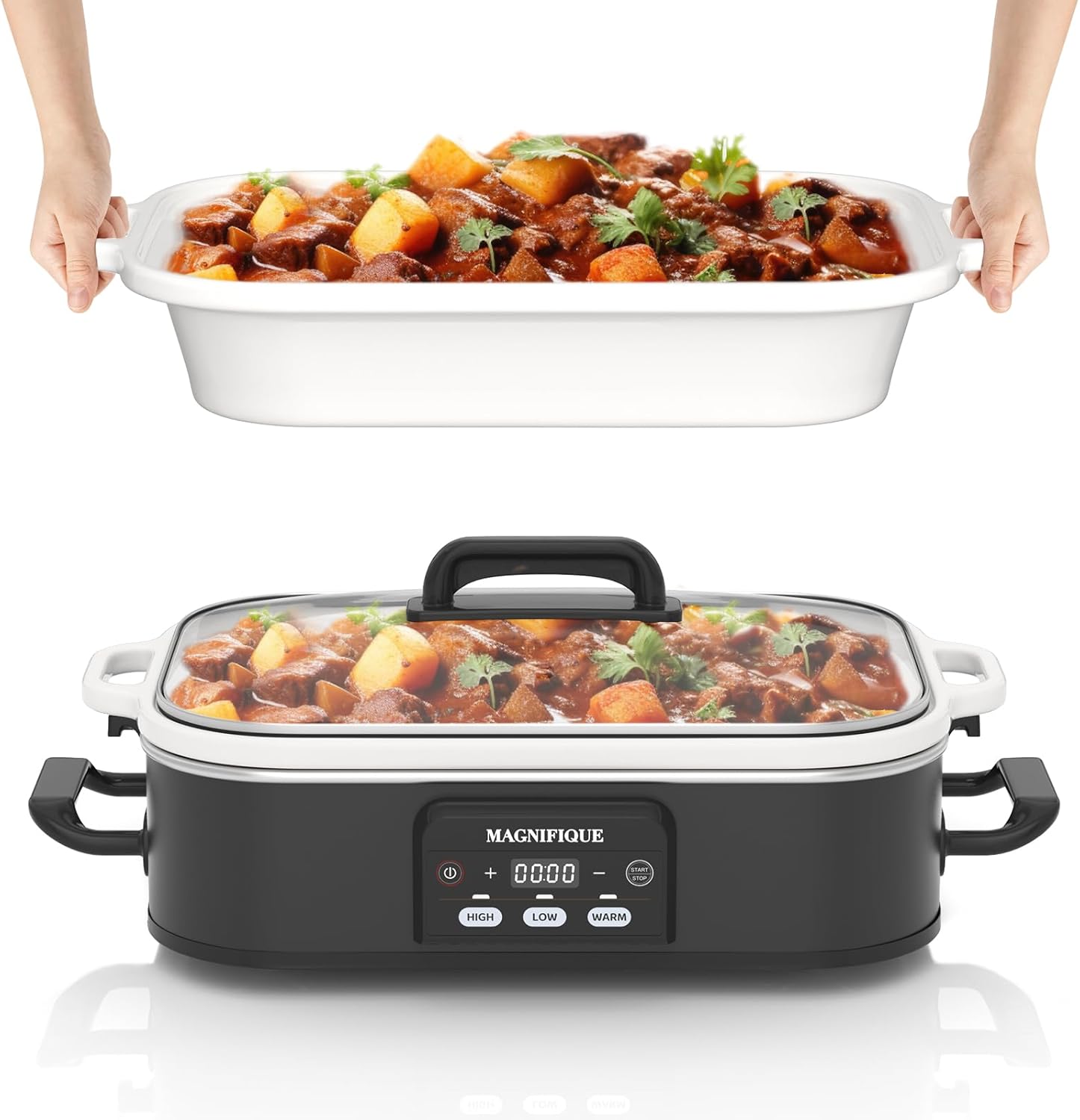 4 Quart Casserole Programmable Slow Cooker with Ceramic Baking Dish - Perfect Kitchen Small Appliance for Family Dinners, Oven Safe and Durable Bakeware for Lasagna, Roasts