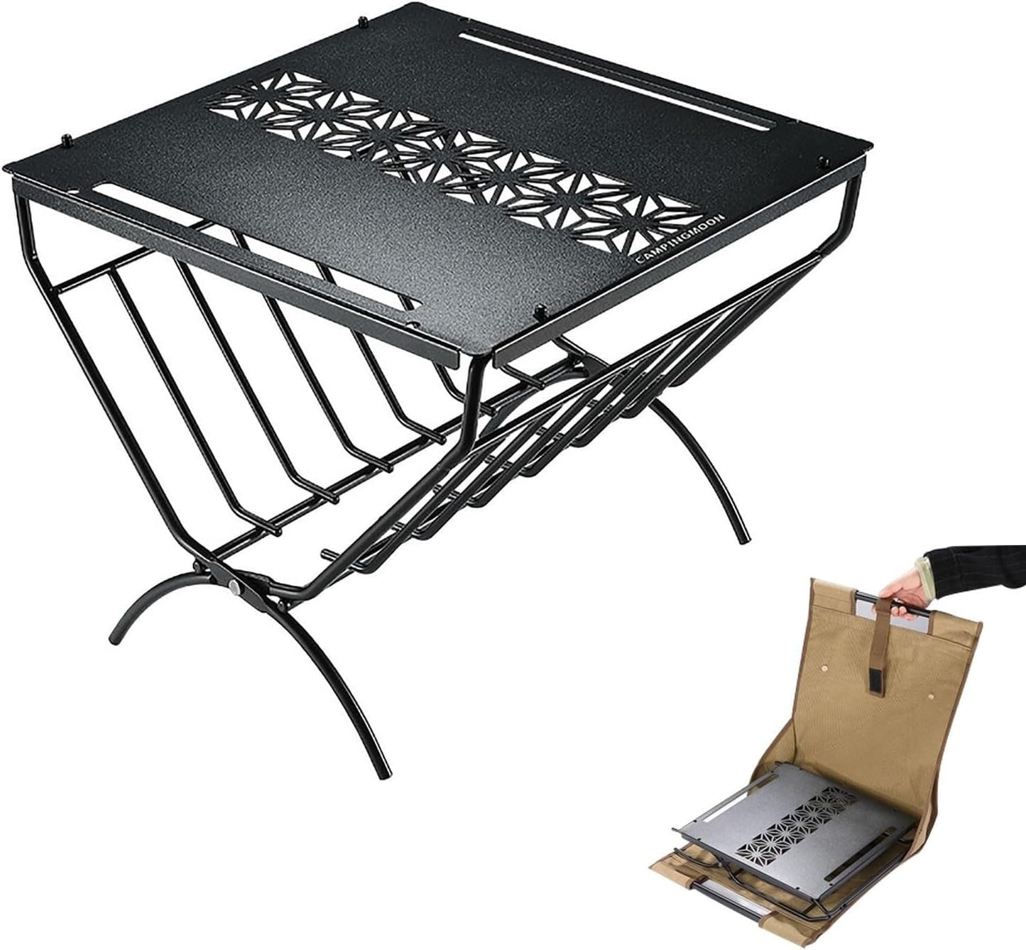 Portable Folding Firewood Rack With Tabletop, 14" Outdoor Metal Log Holder With Carry Bag For Camping