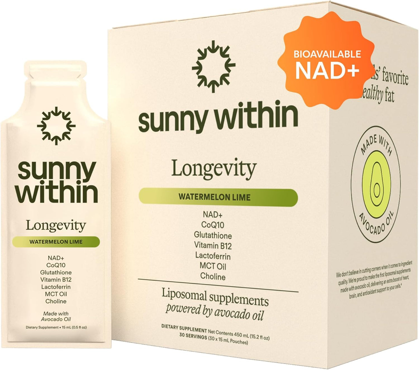 Super Human Longevity - Cellular Health Supplement w/Bioavailable Liquid NAD+, Glutathione, CoQ10, B12, MCT, Avocado Oil - Energy, Detox, Brain, Skin, Gut, & Heart Support* - 30 Pouches