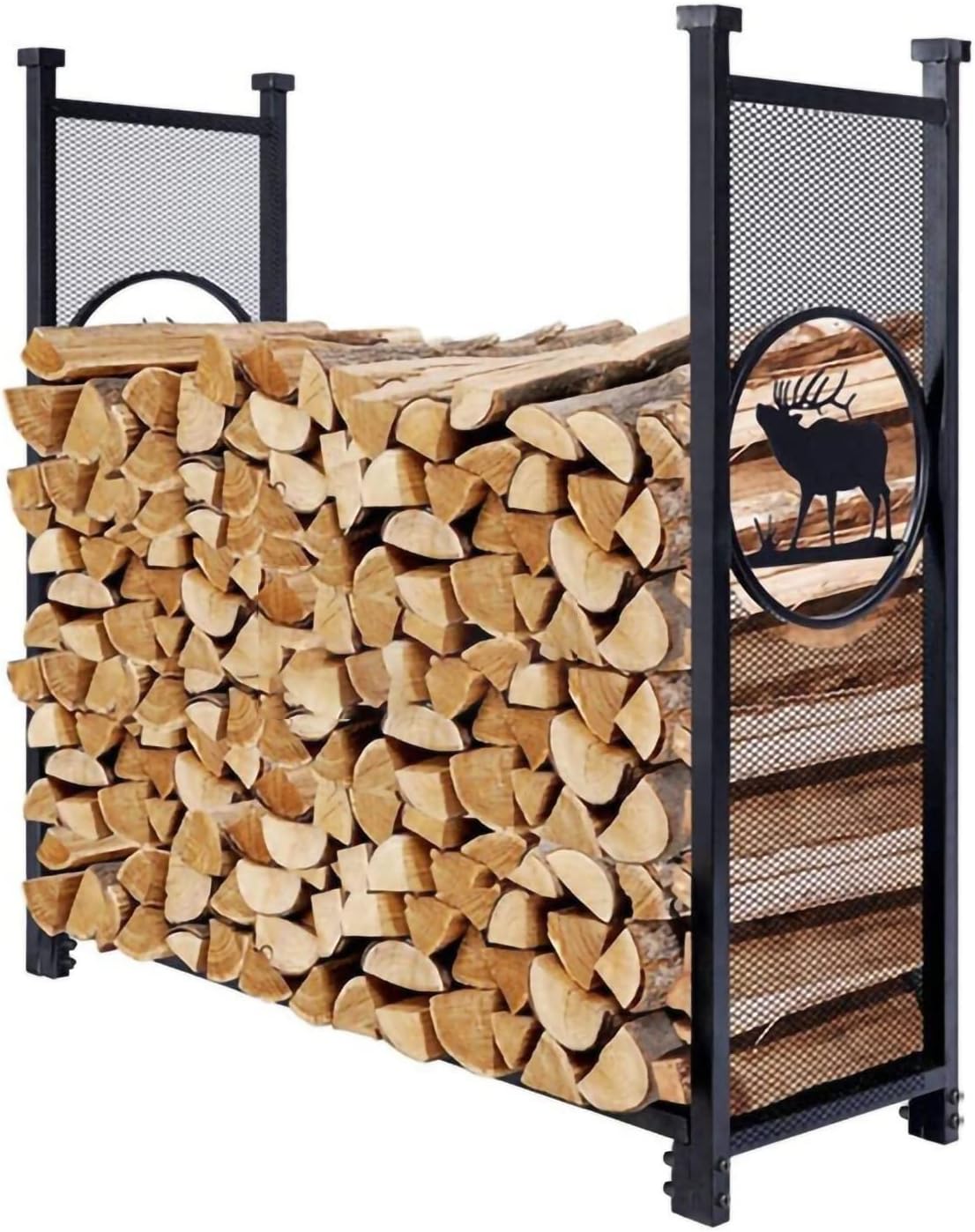 Firewood Holder Firewood Rack Outdoor Firewood Log Hoop Black Powder Coated Steel Wood Rack For Firewood Lumber Wood Log Store
