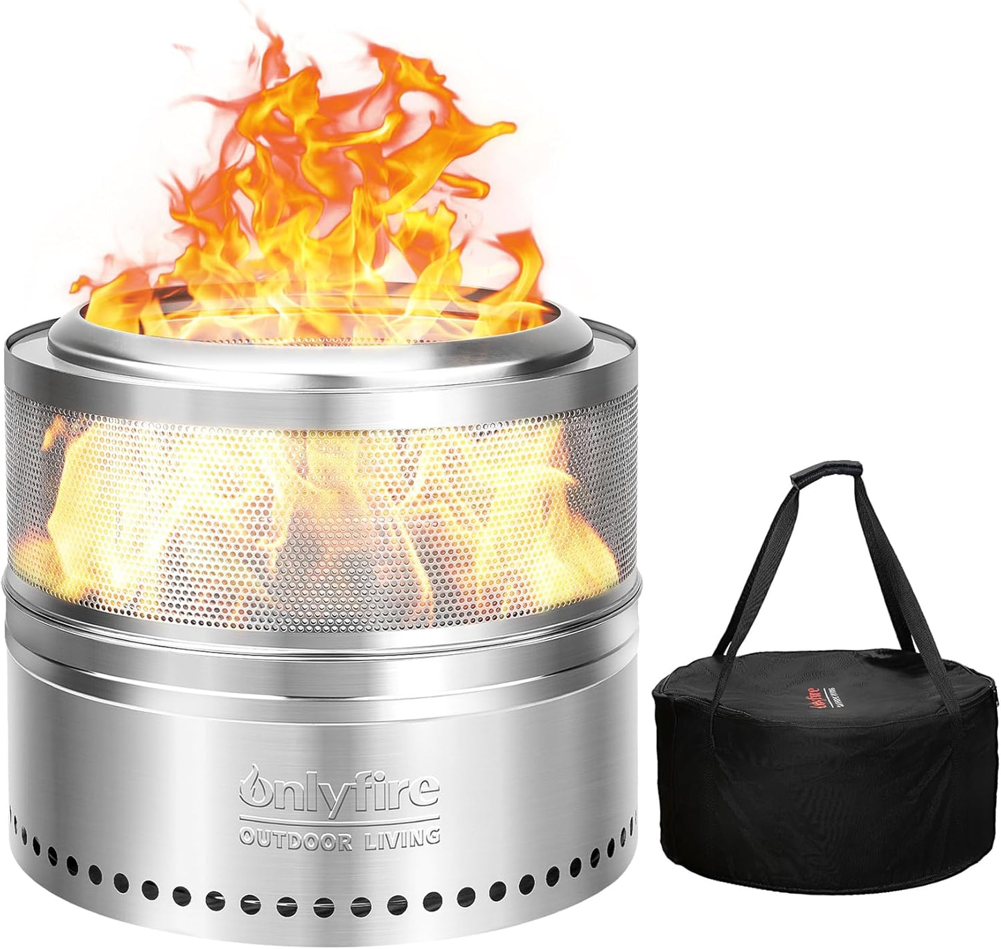 ONLYFIRE OUTDOOR LIVING Wood Burning Fire Pit with Carrying Bag, 19.5\u201D Detachable Portable Firepit for Camping Tailgating Patio Backyard Bonfire, Perforated Smokeless Fireplace, Stainless Steel FP037