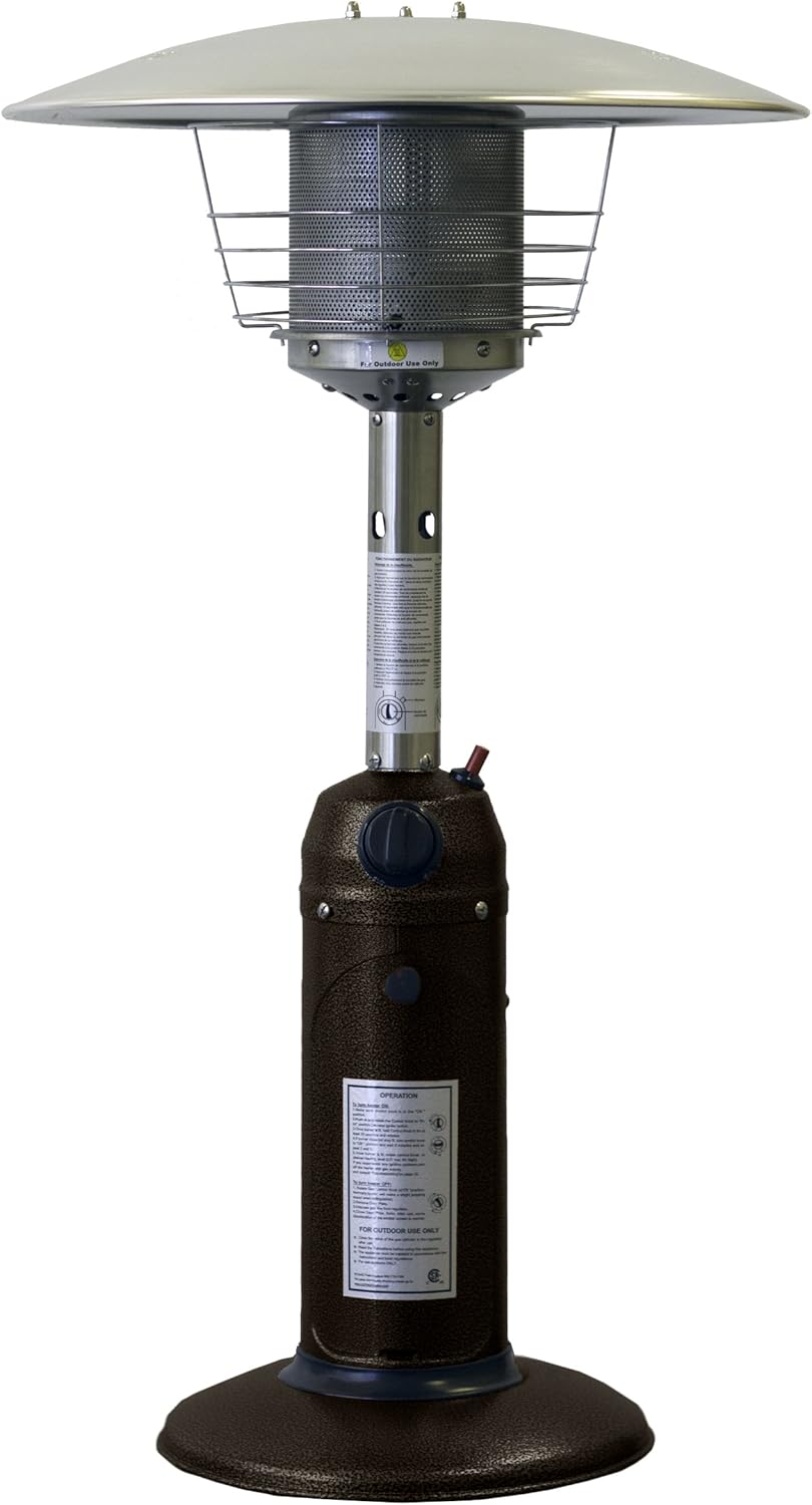 Hiland HLD032-CG Portable Table Top Patio Heater, 11,000 BTU, Use 1lb or 20Lb Propane Tank, Bronze\/Gold Hammered Finish