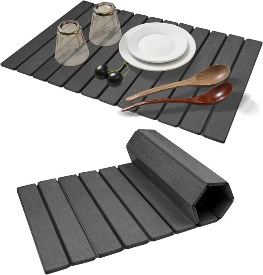 Extral Large Quick Dry Stone Drying Mat for Kitchen Counter,28"(L)x16"(W) Collapsible Eco-Friendly Absorbent Diatomaceous Earth Mat for Dishes Cups,Dish Drying Mats for Any Countertop 