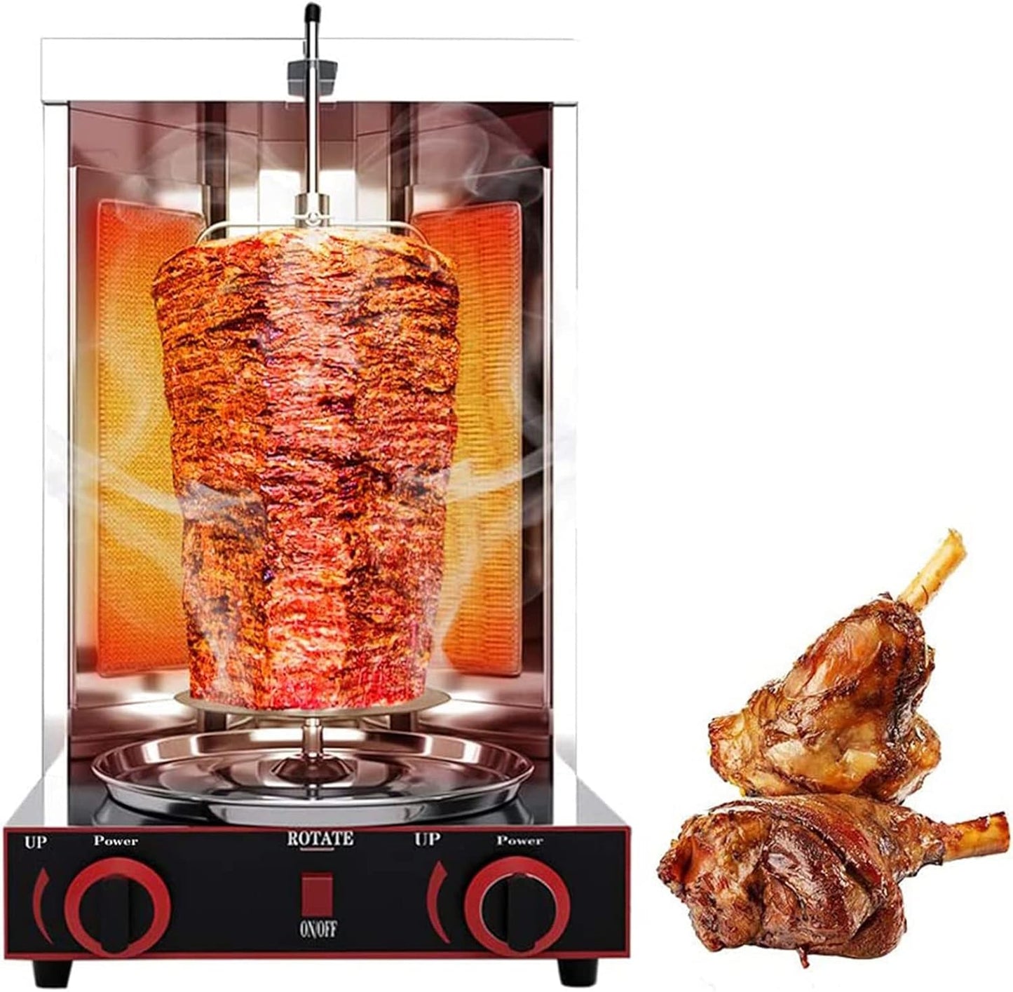 BBQ Meat Machine,Vertical Kebab Doner Meat Grill,Stainless Steel Gas Broilers Home Rotisserie Oven,Skewer Kebab Machine for Kitchen with Temperature Adjustment Switch,50-300℃