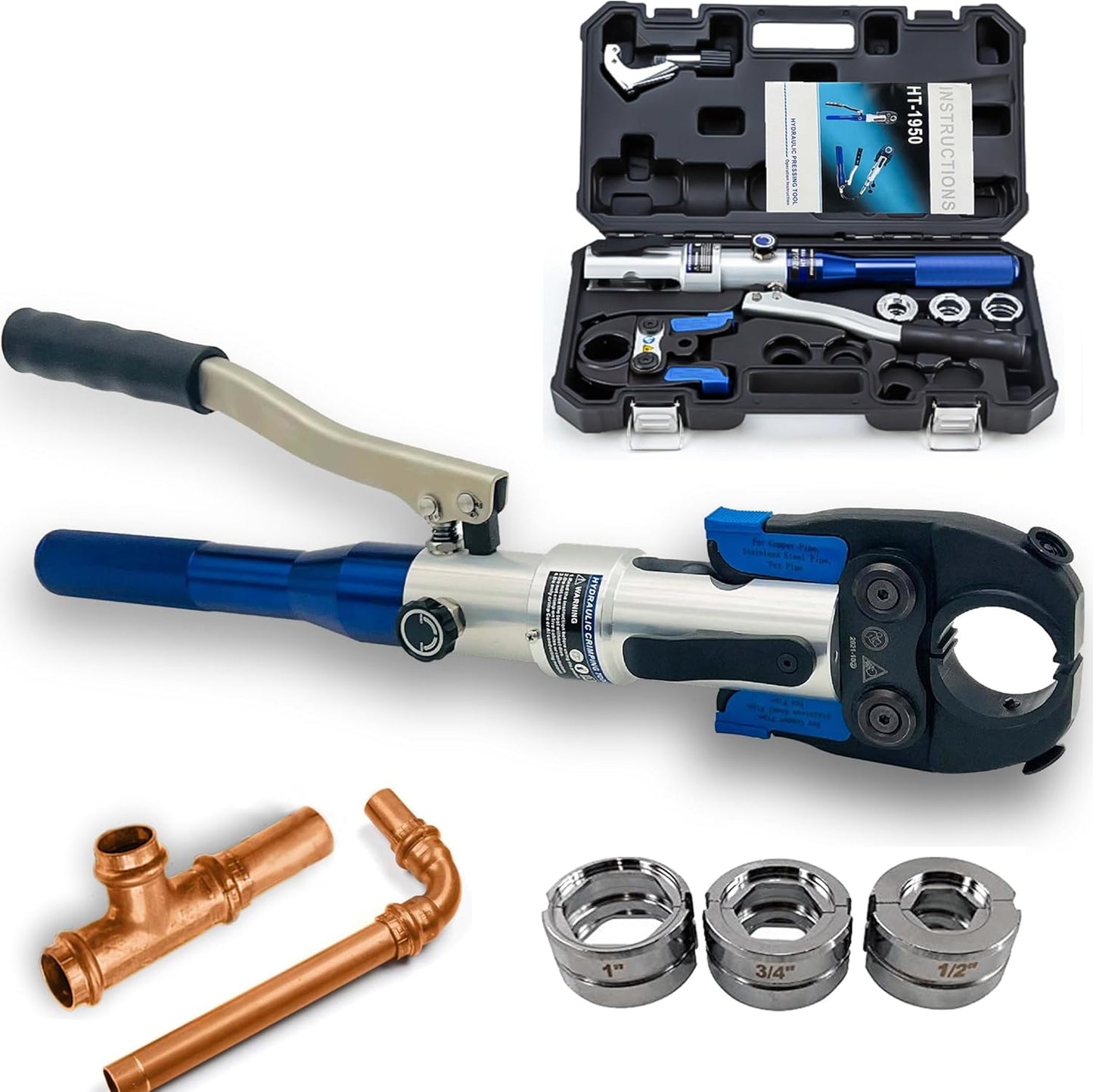 Bangoo Copper Press Tool for 1/2", 3/4" and 1 Inch Viega ProPress Fittings (HT-1950), Silver Blue