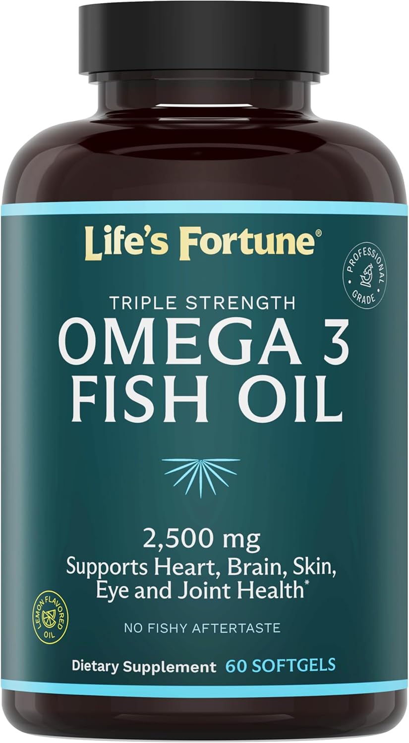 Life's Fortune Fish Oil Omega 3 Concentrate Supplement 2500 mg, 120 Softgels, High Potency, EPA & DHA Fatty Acid - Heart, Brain, Skin, Joints - Non GMO