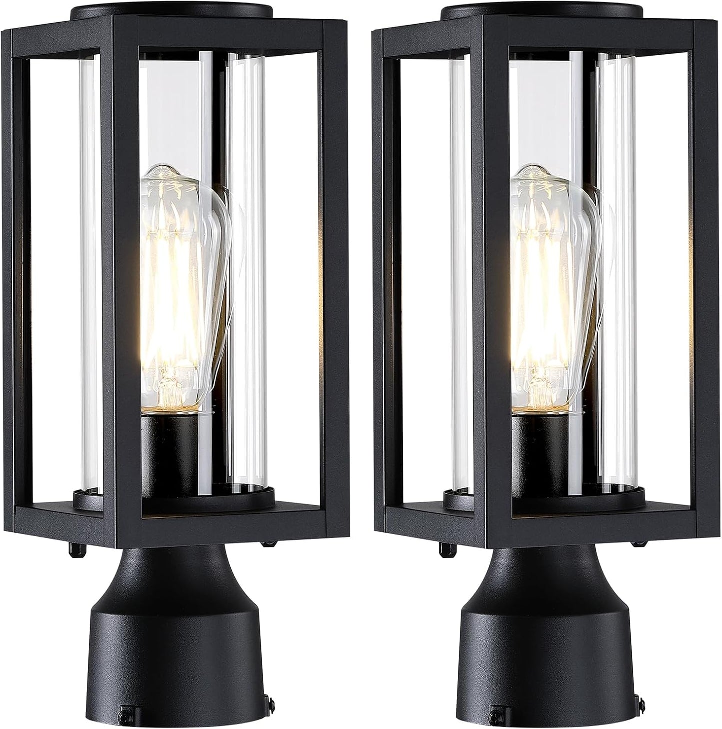 Outdoor Post Lights Lamp Post Light Fixture 2 Pack, Modern Black Exterior Post Lantern Fixture with Tempered Glass, Anti-Rust Aluminum Light Posts for Outside for Driveway Patio Garden