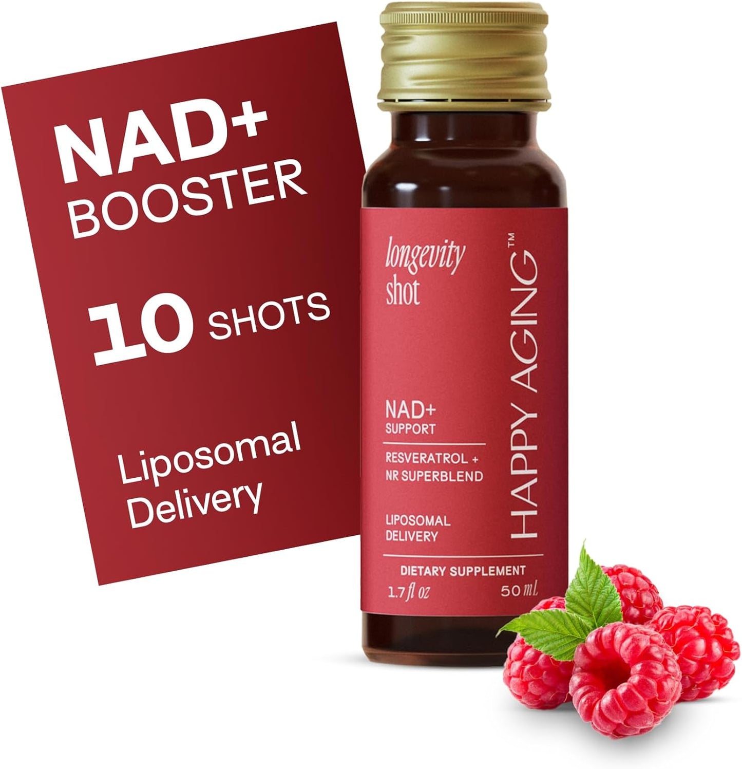 Happy Aging Liquid NAD+ | NMN Alternative | 10x More Absorption | Liposomal Nicotinamide Riboside and Resveratrol with Antioxidants | Twice-a-Week | Firm Skin & Brain Health| 10 Shots