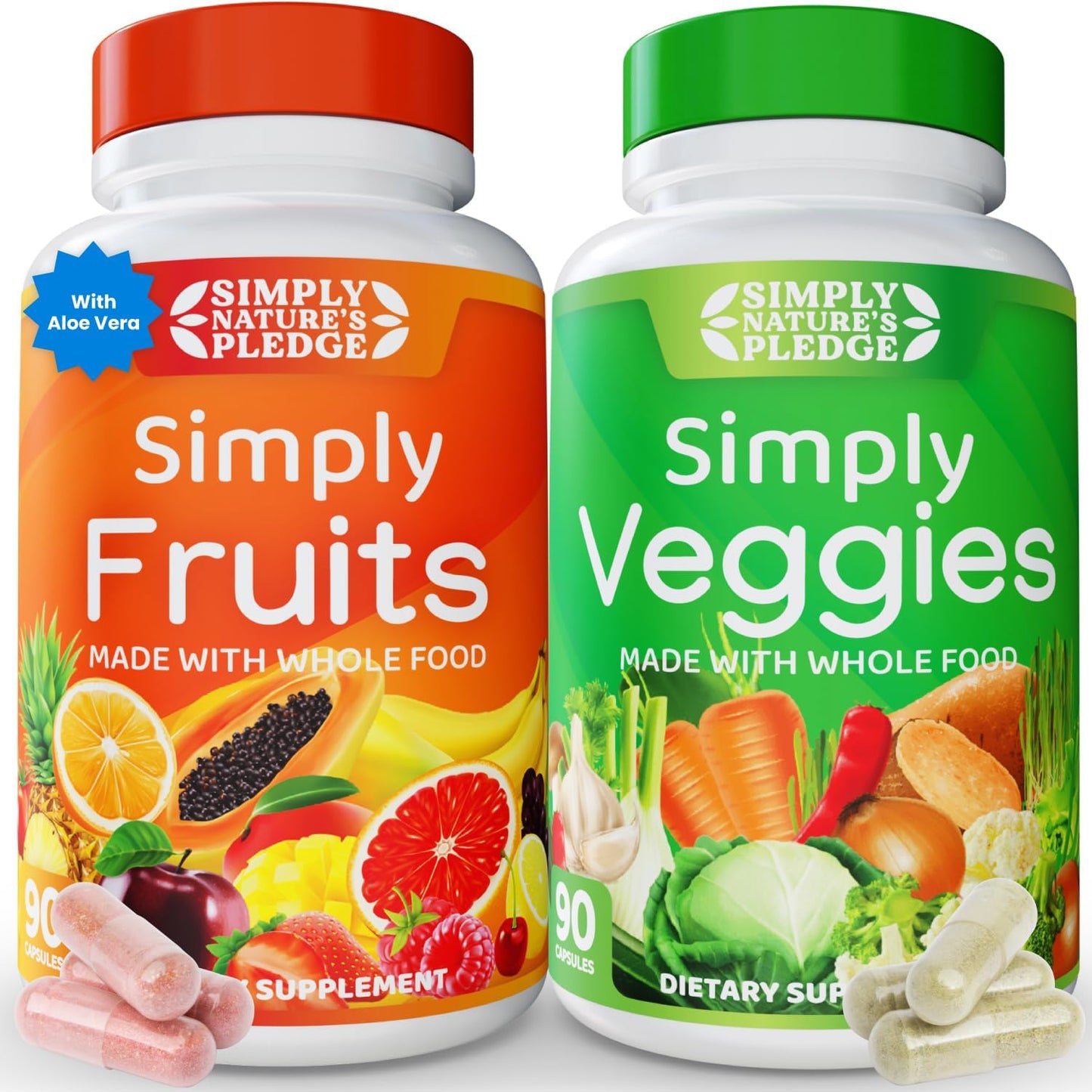 Simply Nature's Pledge - Packed with Over 40 Different Fruits & Vegetables - Made with Whole Food Superfoods - with Aloe Vera \u2013 100% Soy Free - 90 Count (Pack of 2)
