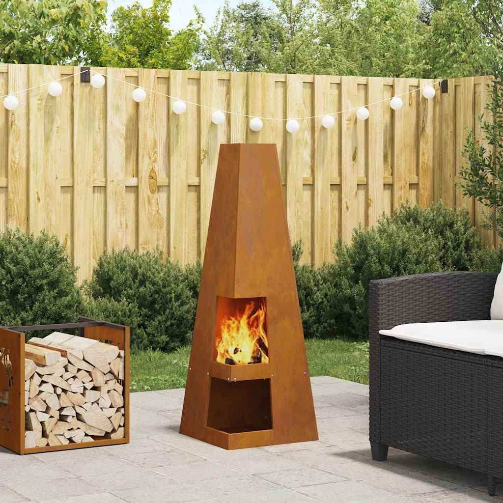 CHARMMA Fire Pit Brown 35 x 35 x 100 cm Weathering Steel,Fireplaces, Brown, 19.18kg