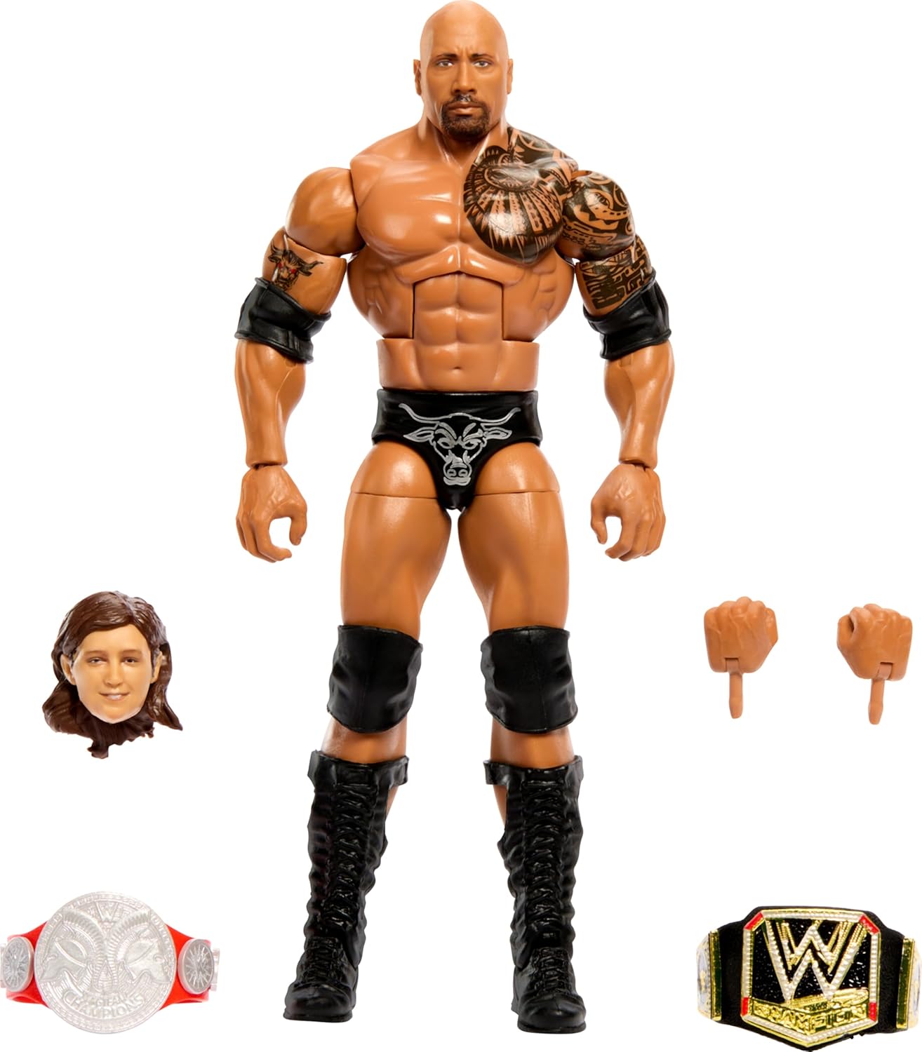 Mattel WWE Elite Collection WrestleMania Action Figure Set, The Rock Collectible with Accessory & Nicholas Build-A-Figure Parts