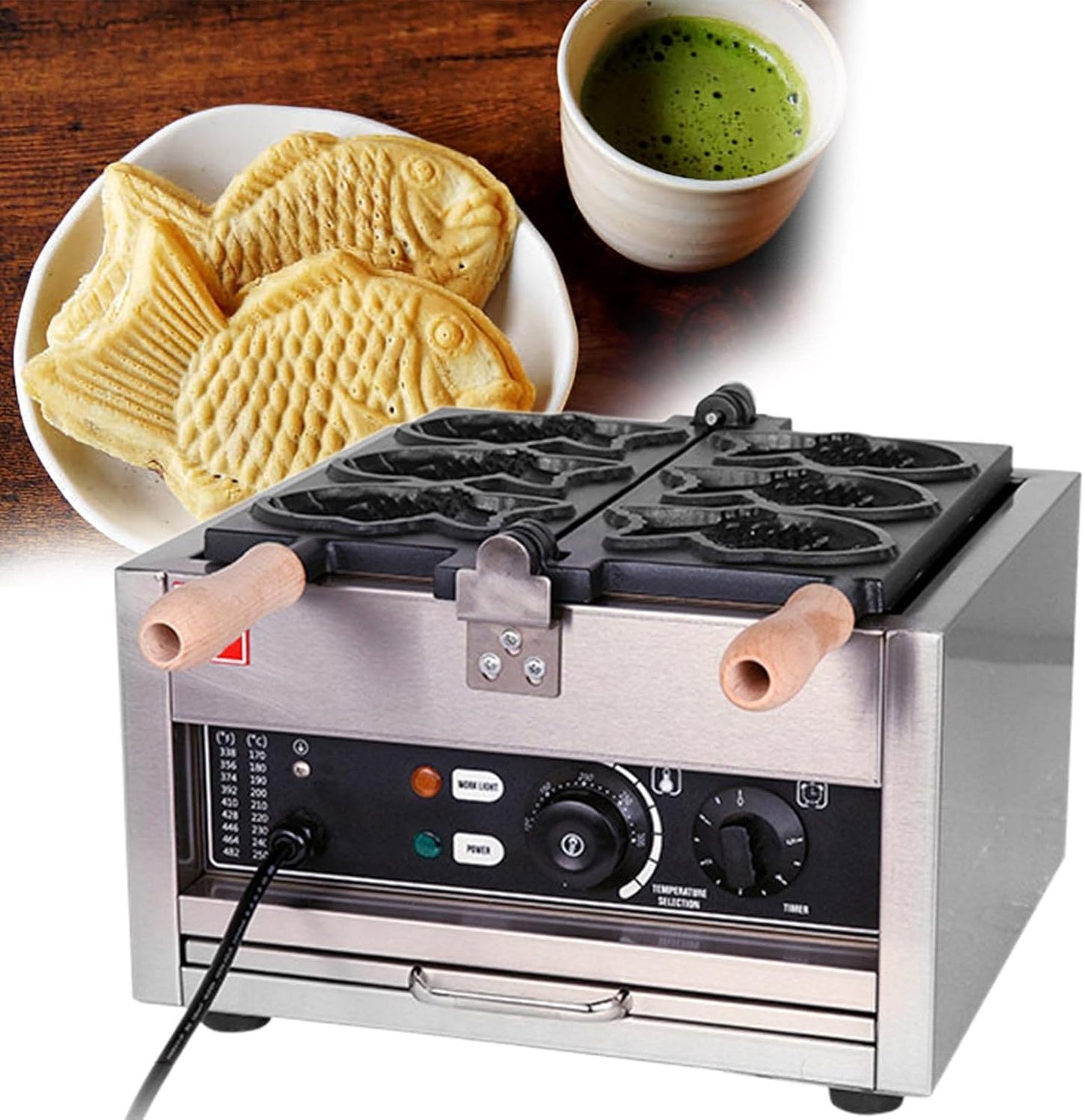 Commercial Taiyaki Fish Waffle Maker Machine, Non-stick Electric Japanese Fish Shaped Waffle Cones, Stainless Steel Professional Taiyaki Machine,3pcsTaiyaki