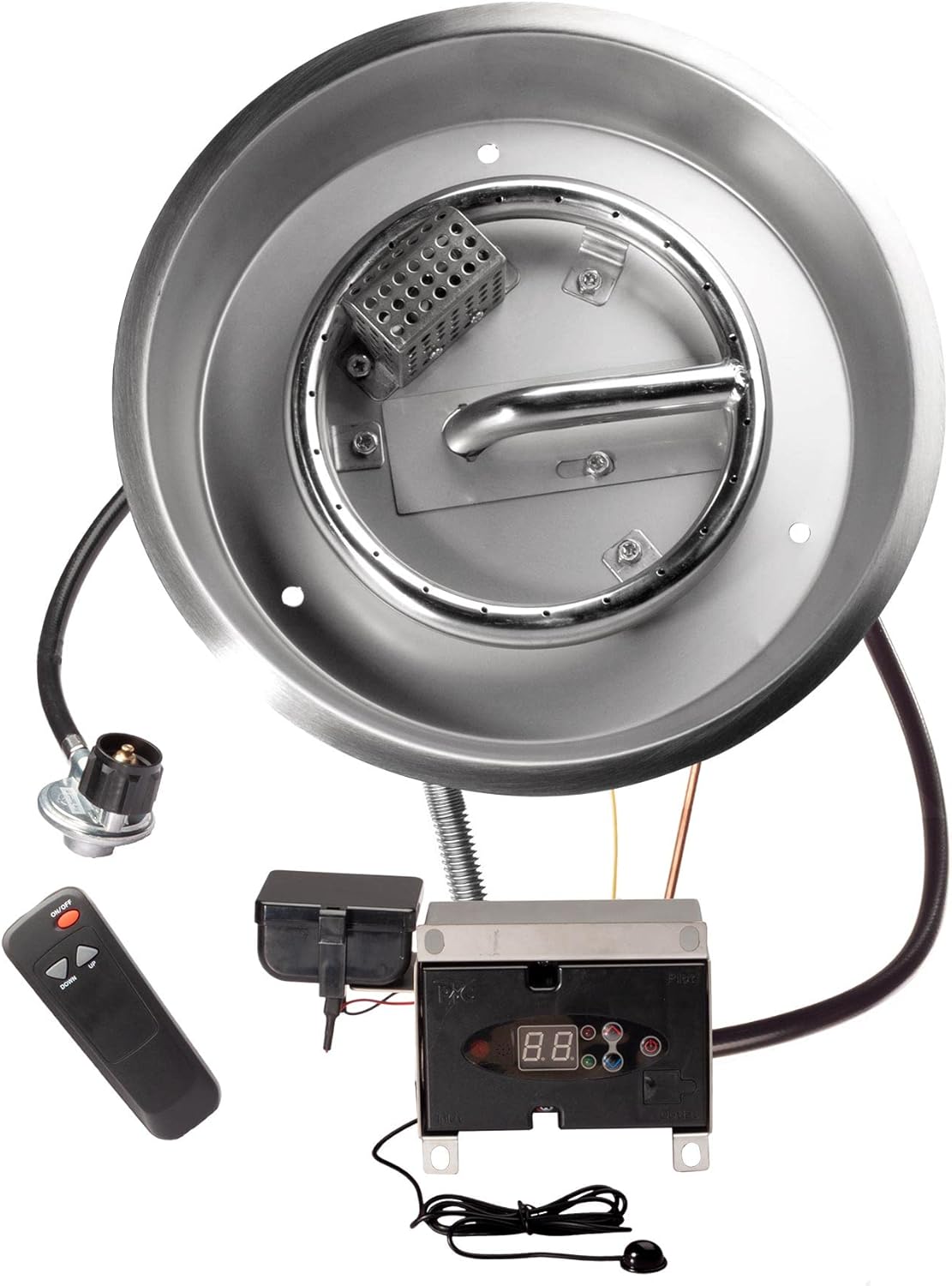 Celestial 12" Round Remote Control Fire Pit Burner Kit, Stainless Steel, Electronic Ignition, Propane