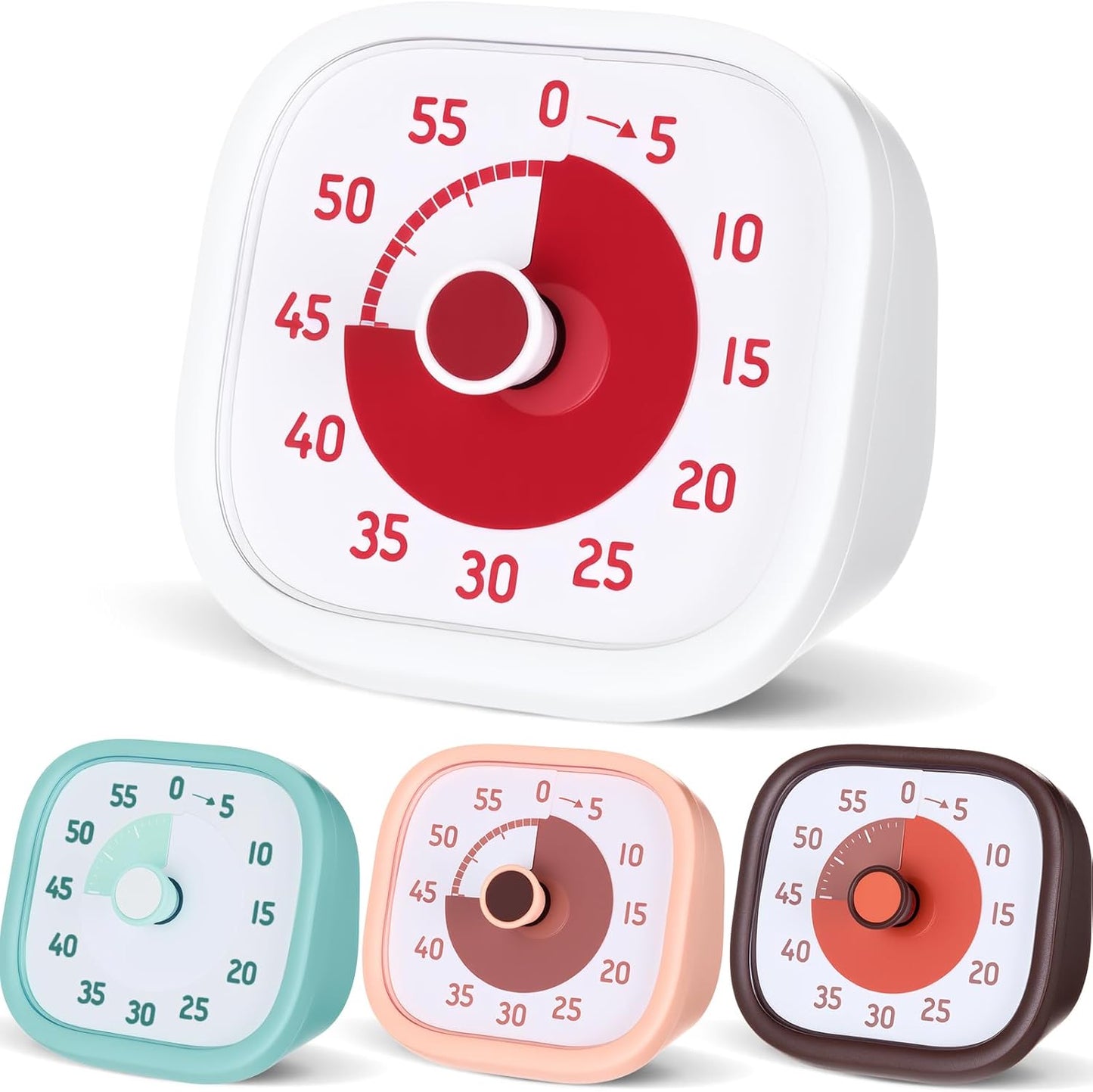 AmazingSpark 4 Pack Visual Timer 60 Minute Countdown Timer Colored Countdown Clock for Homeschool Supplies Study Tool, Classroom Home Office Time Management Tool (White,Blue,Apricot,Brown)